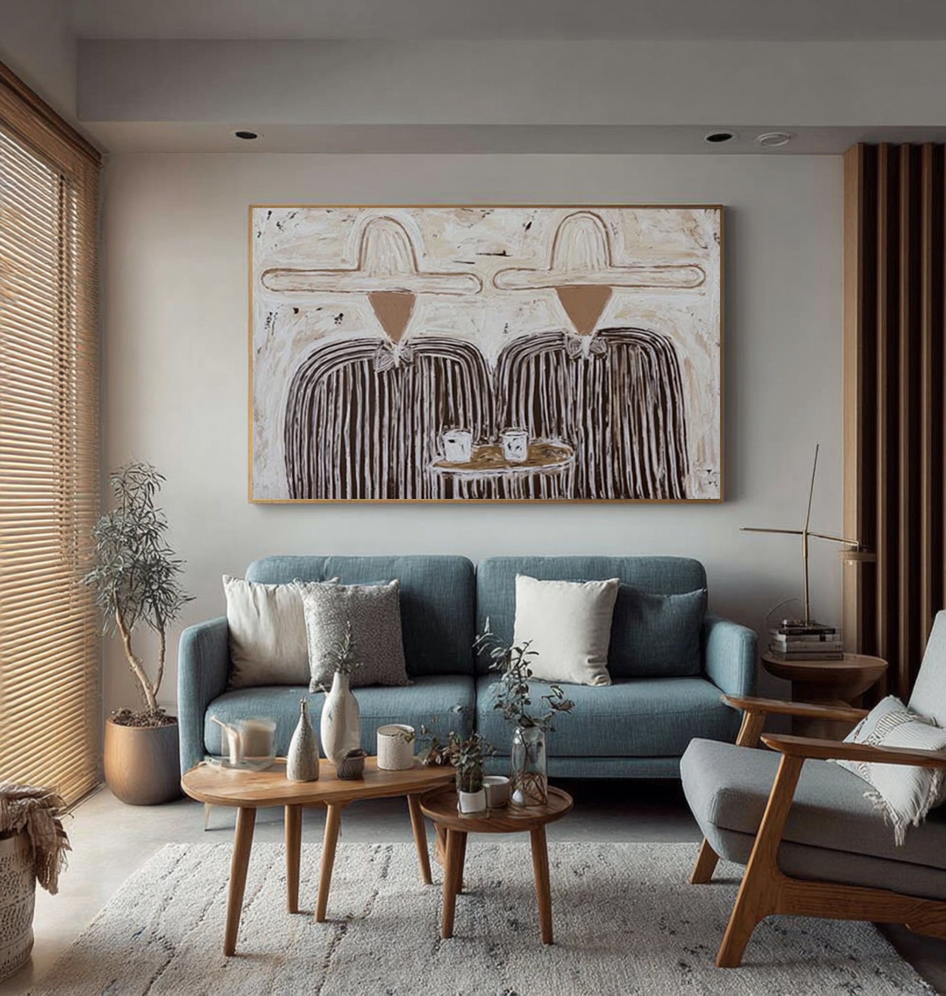 Scandinavian Neutral Couple Wall Art Contemporary Figurative Painting | ArtvistaGallery