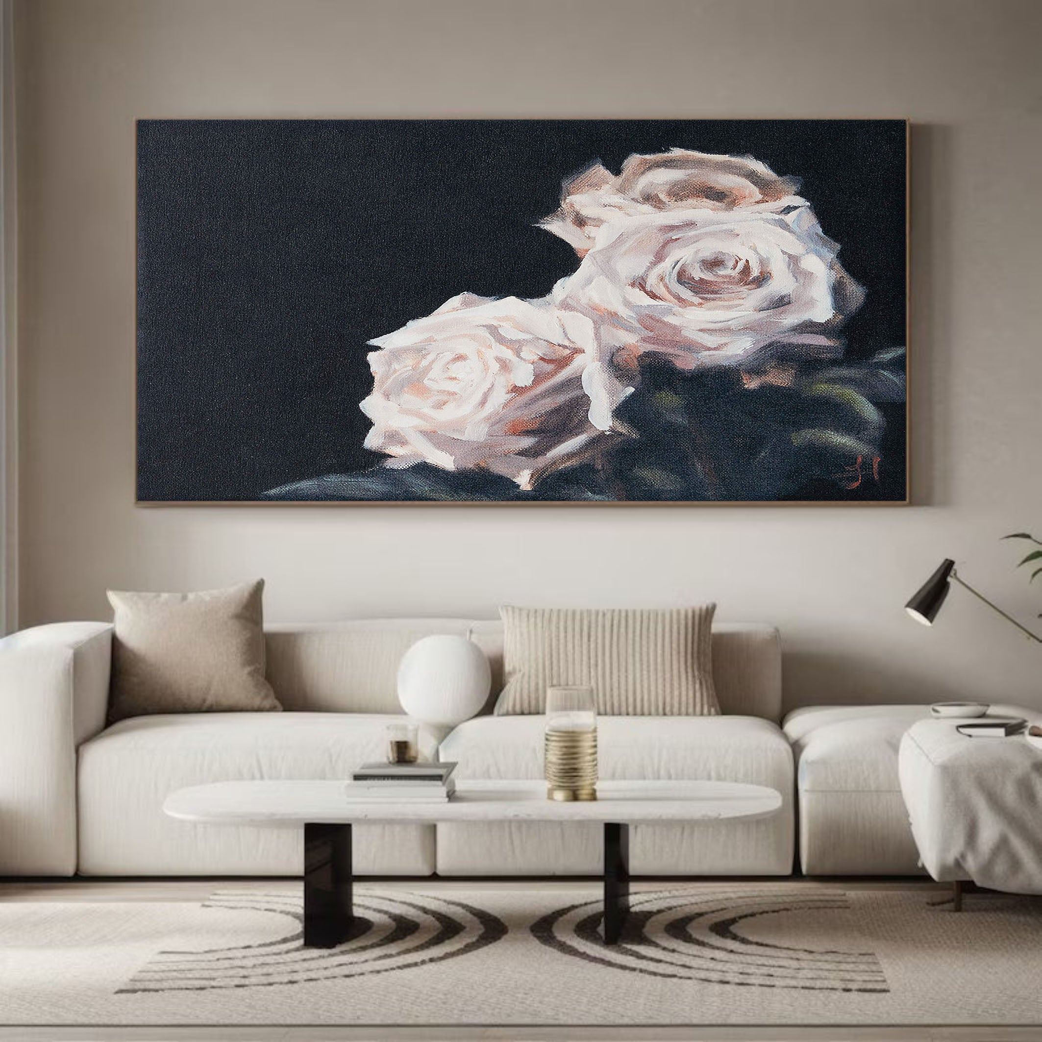 Light Roses on Dark, Contemporary Wall Art #BGA 065