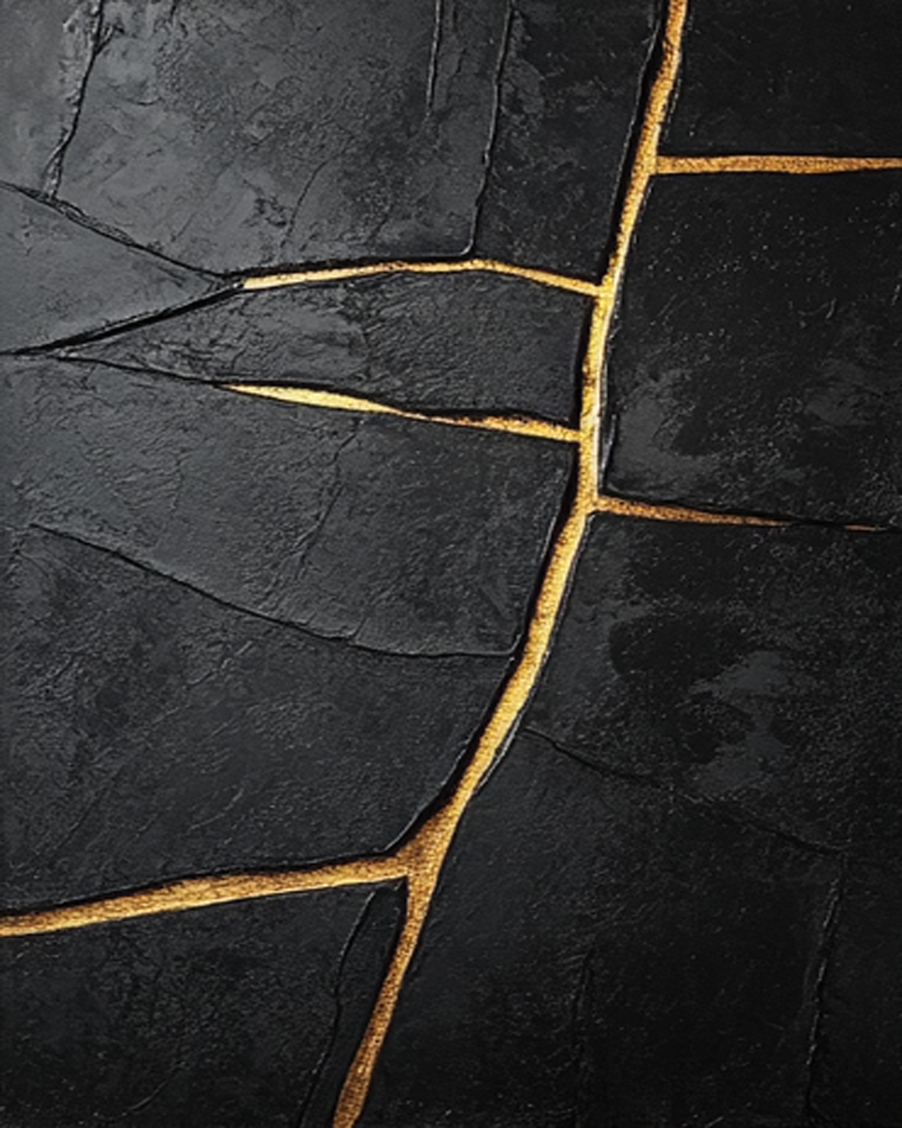 Modern Abstract with Deeply Textured Black and Gold Lines #BGA 186