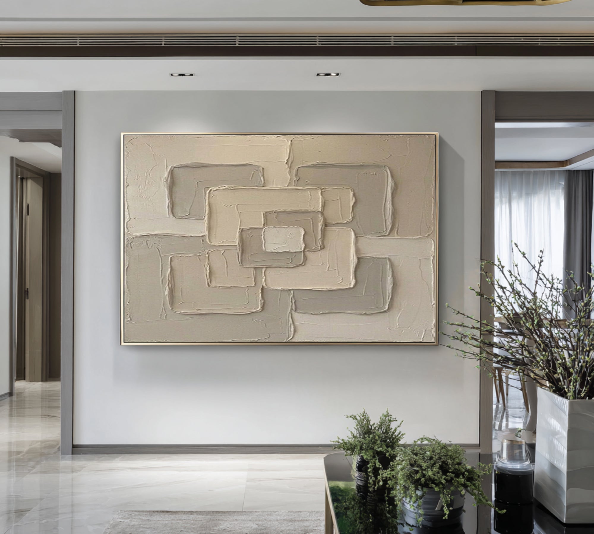 Large Neutral Geometric Wall Art Hand Painted Textured Canvas | ArtvistaGallery