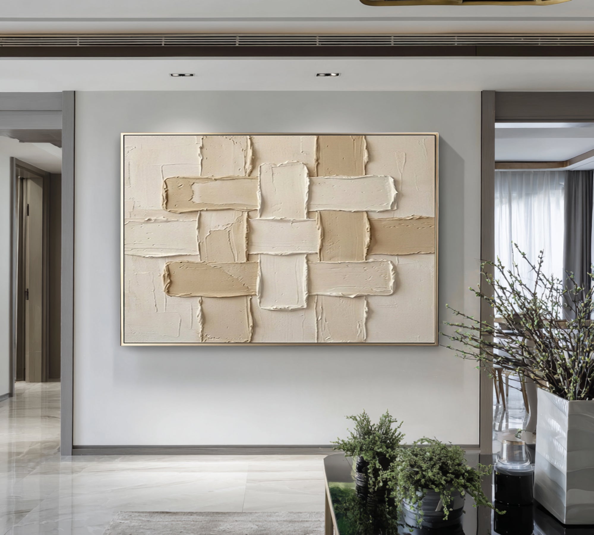 Large Textured Abstract Wall Art Neutral Geometric Canvas Painting | ArtvistaGallery