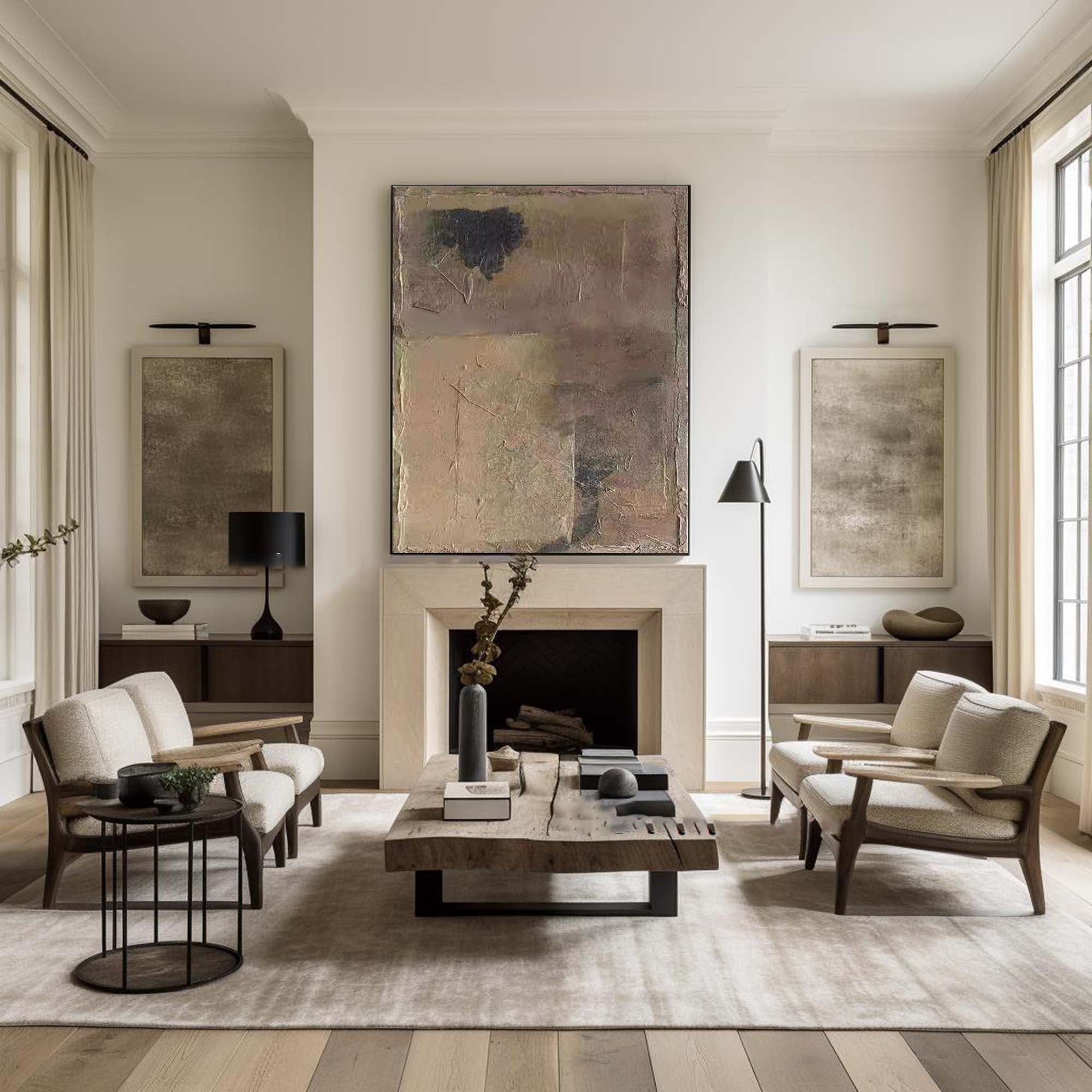 Beige & Brown Abstract Painting #LL 015