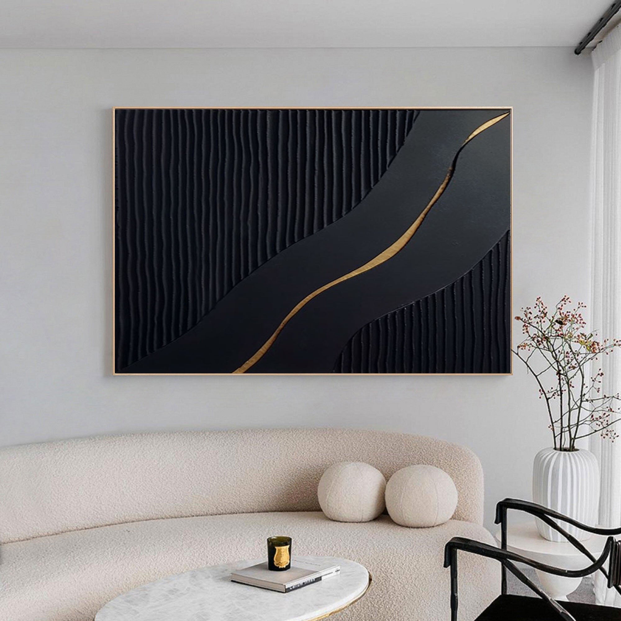 Sophisticated Black and Gold Abstract Painting for Luxury Homes #BM 023