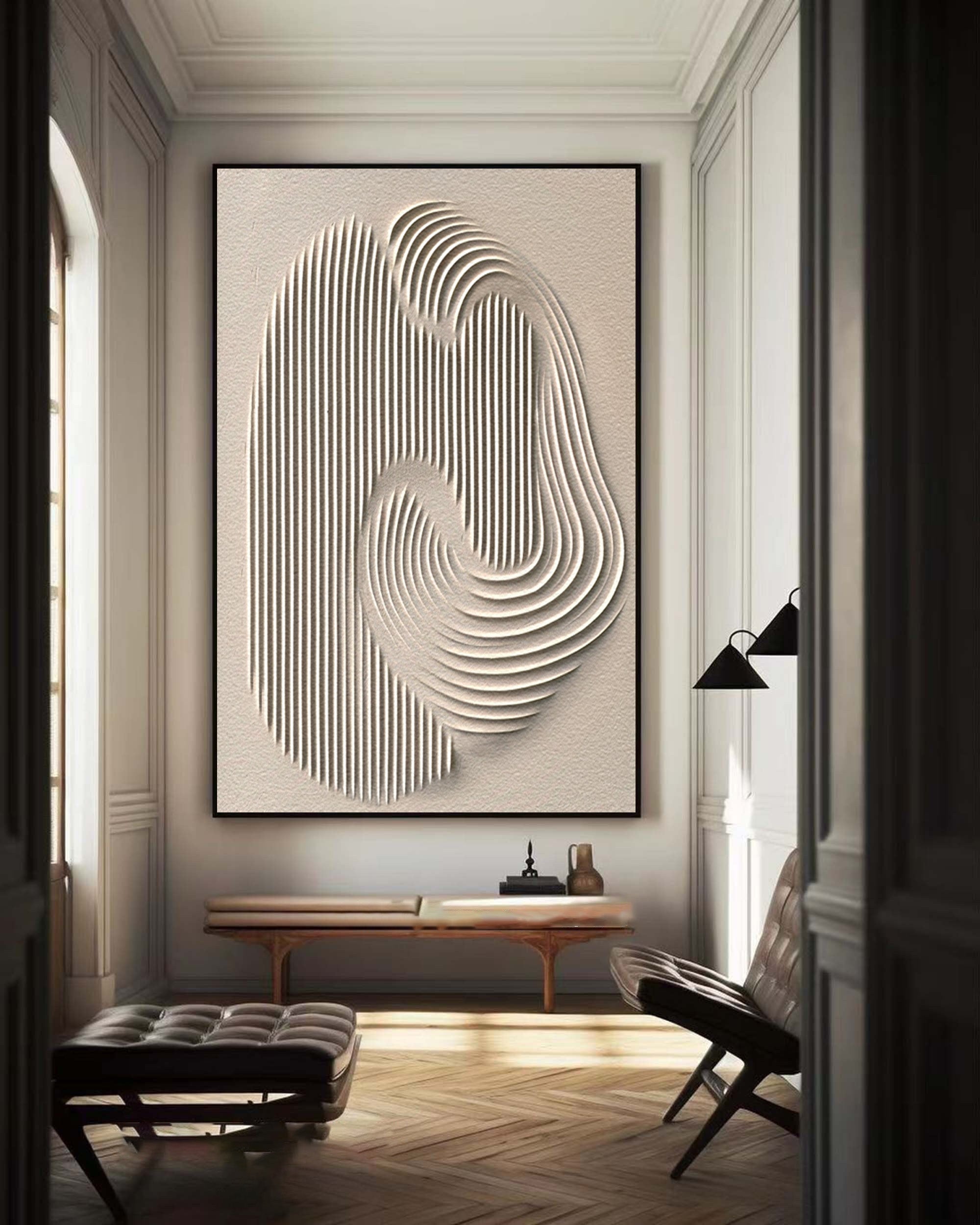 Contemporary Abstract Wall Art - Minimalist White Canvas Painting #OS 084
