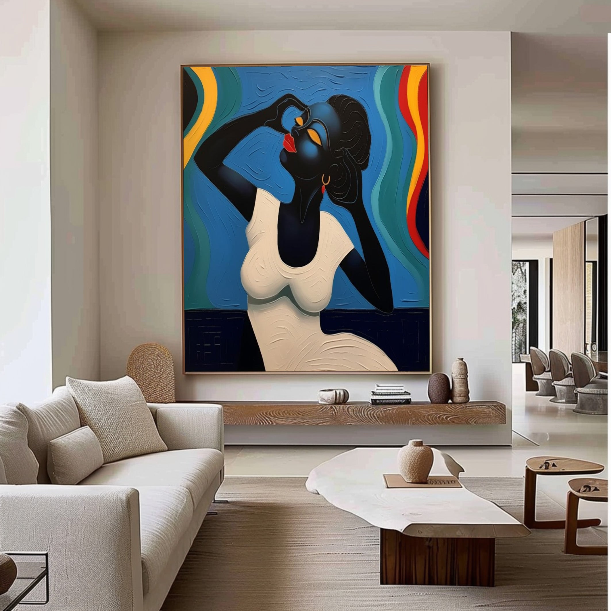 Elegant Portrait with Abstract Flowing Bands, Contemporary Art #BGA 174