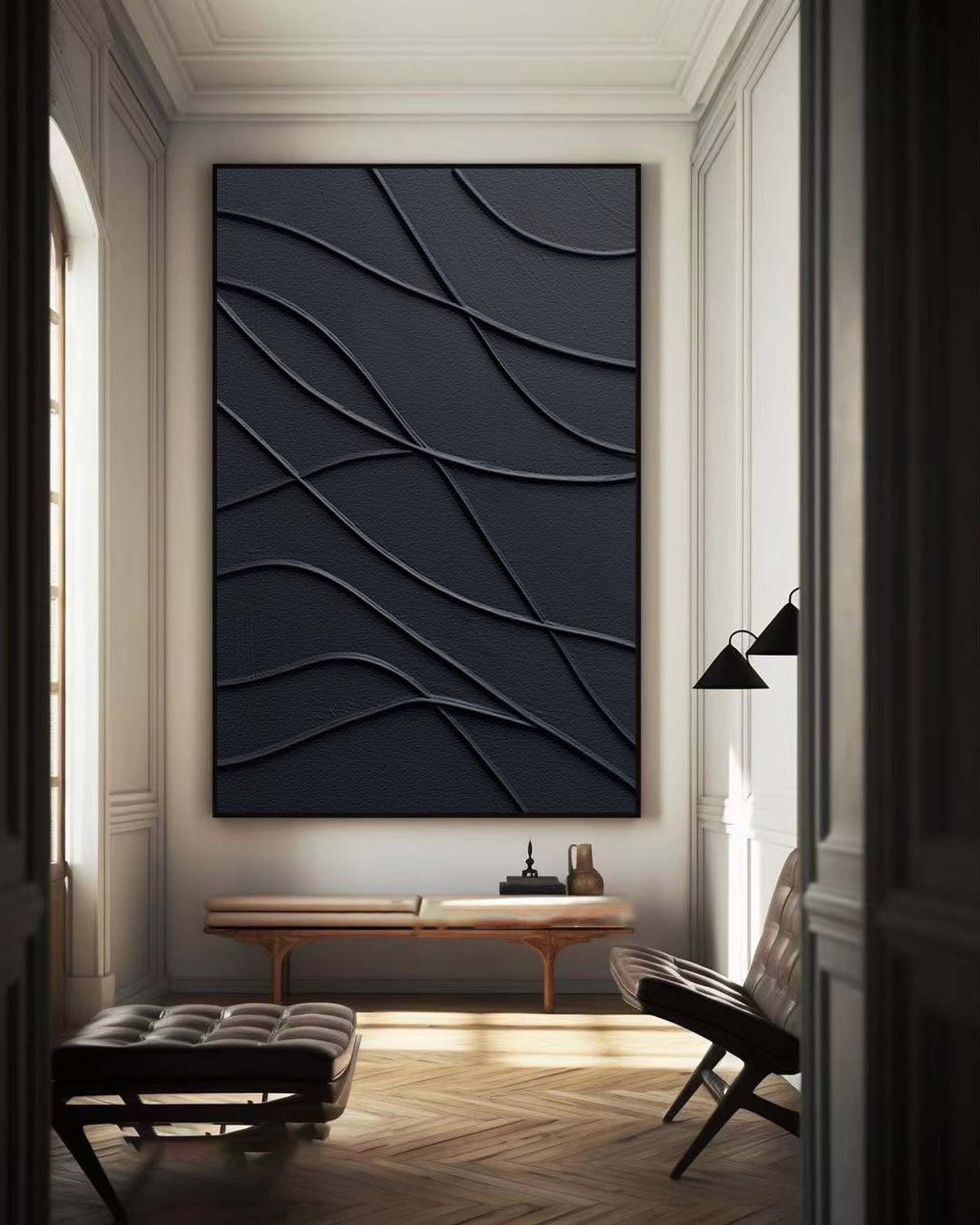 Large Black Canvas Art - Textured Wall Art for Contemporary Homes #BBA 059
