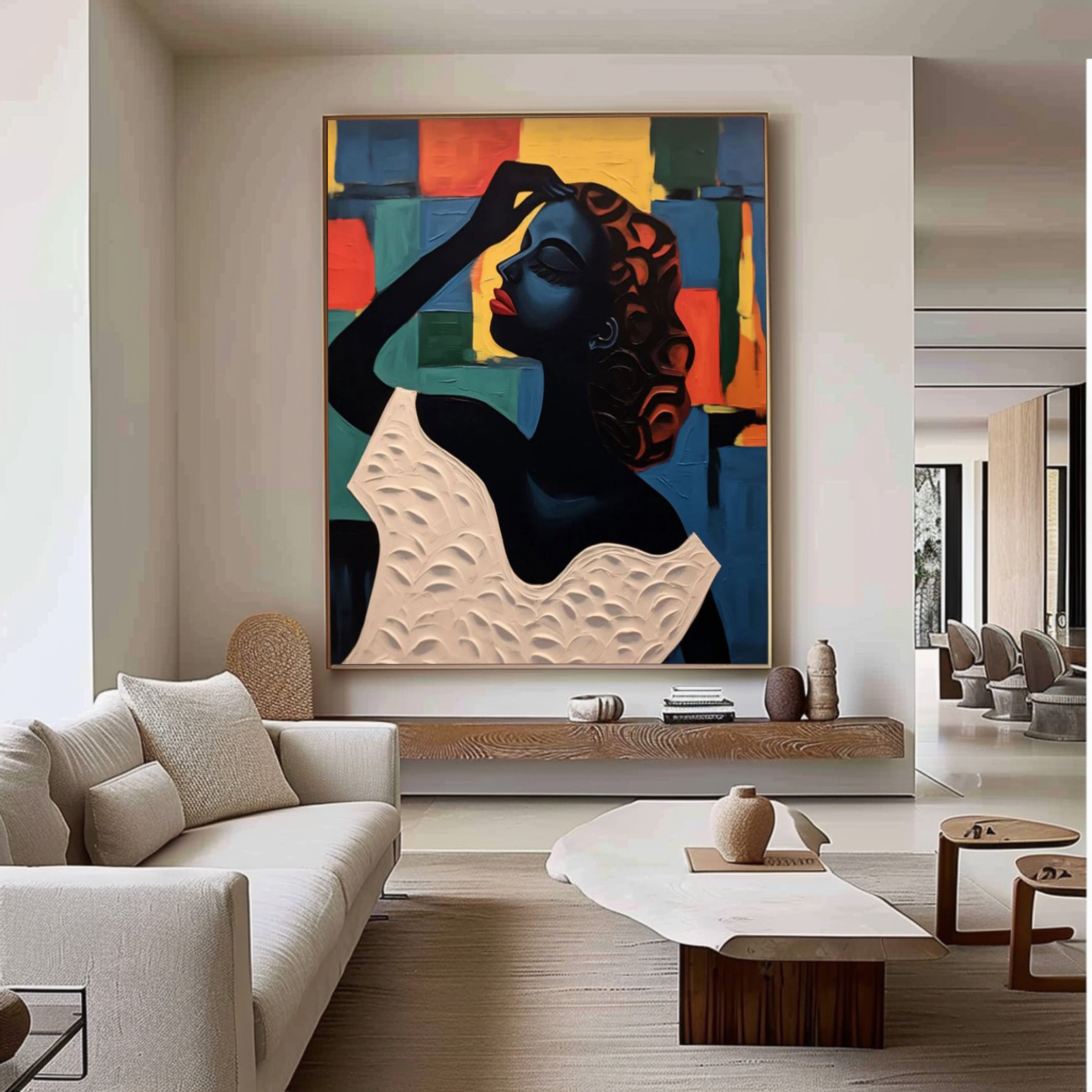 Elegant Portrait with Abstract Geometric Panels, Modern Art #BGA 175