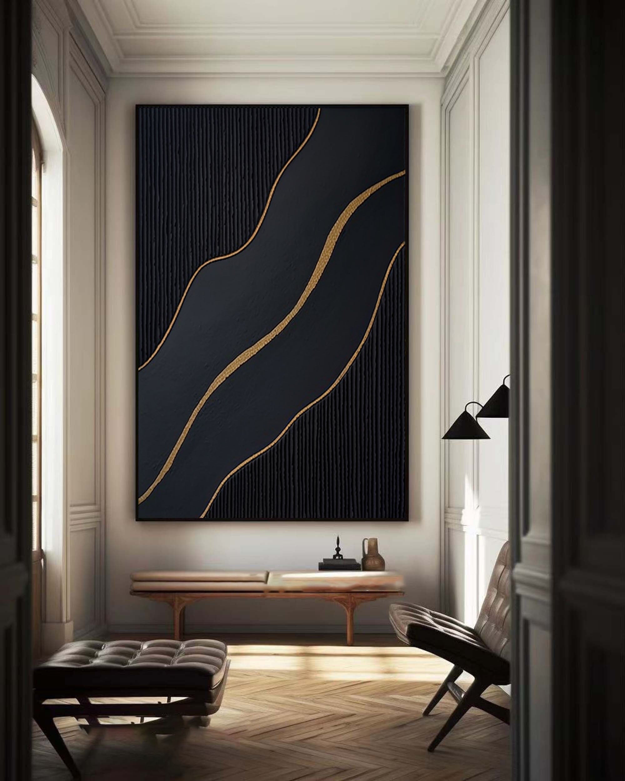 Elegant Black and Gold Abstract Wall Art for Modern Interiors #BM 041