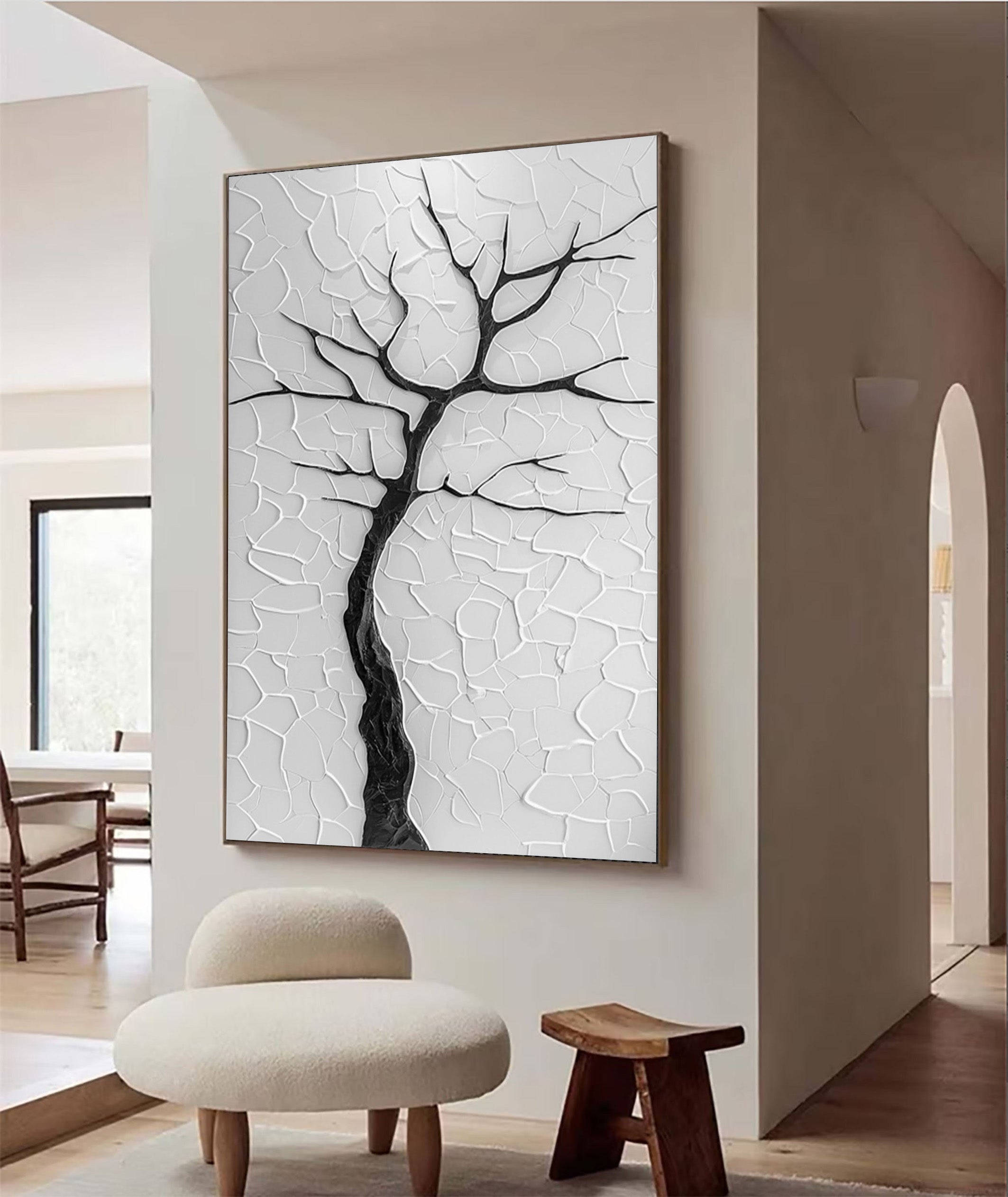 Modern Minimalist Tree Against Cracked White Impasto #BGA 203