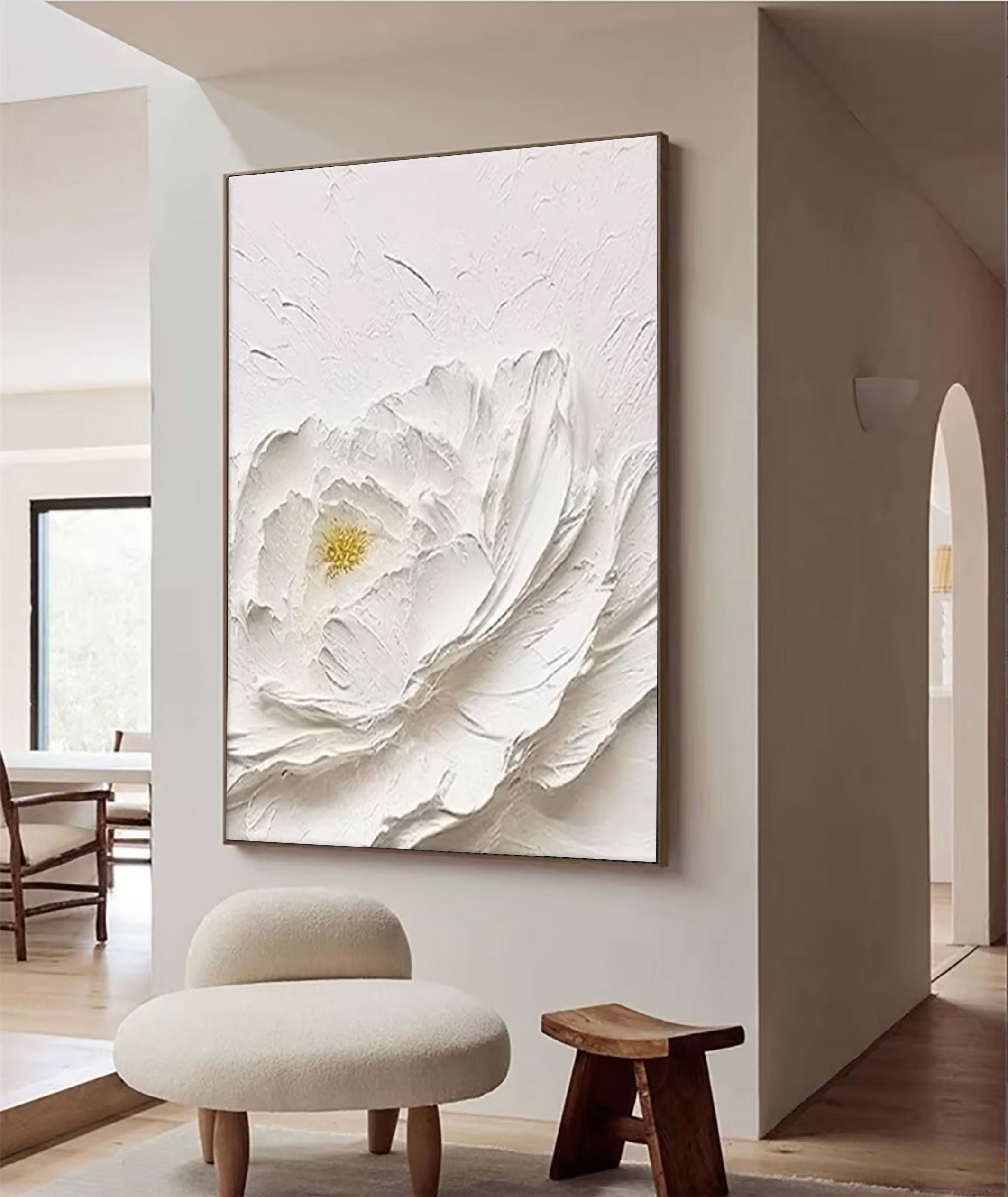 White Bloom: Textured Floral Canvas, Modern 3D Wall Art #BGA 114