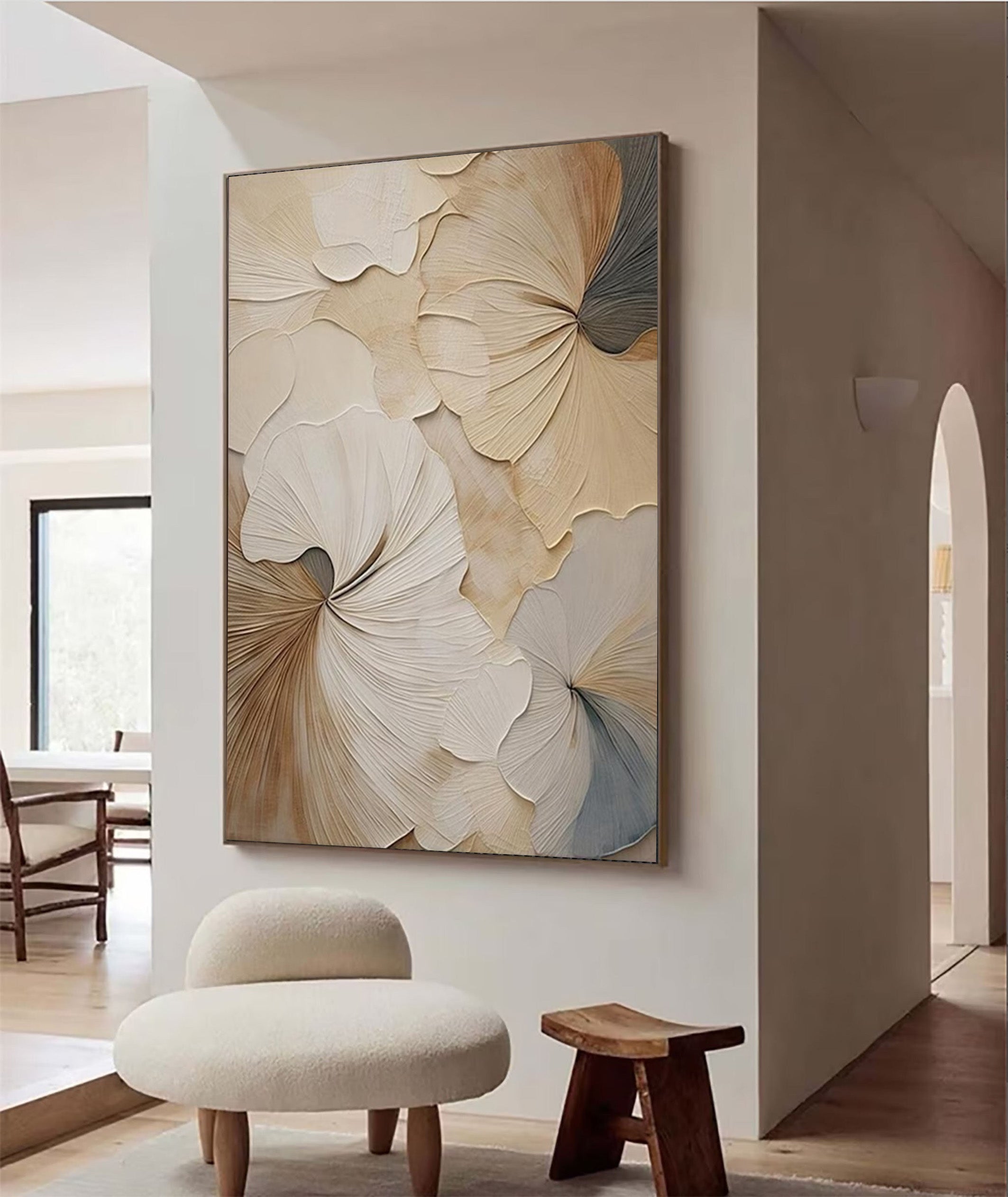 Ethereal Petals: Beige Floral Art, Elegant Framed Art #BGA 124