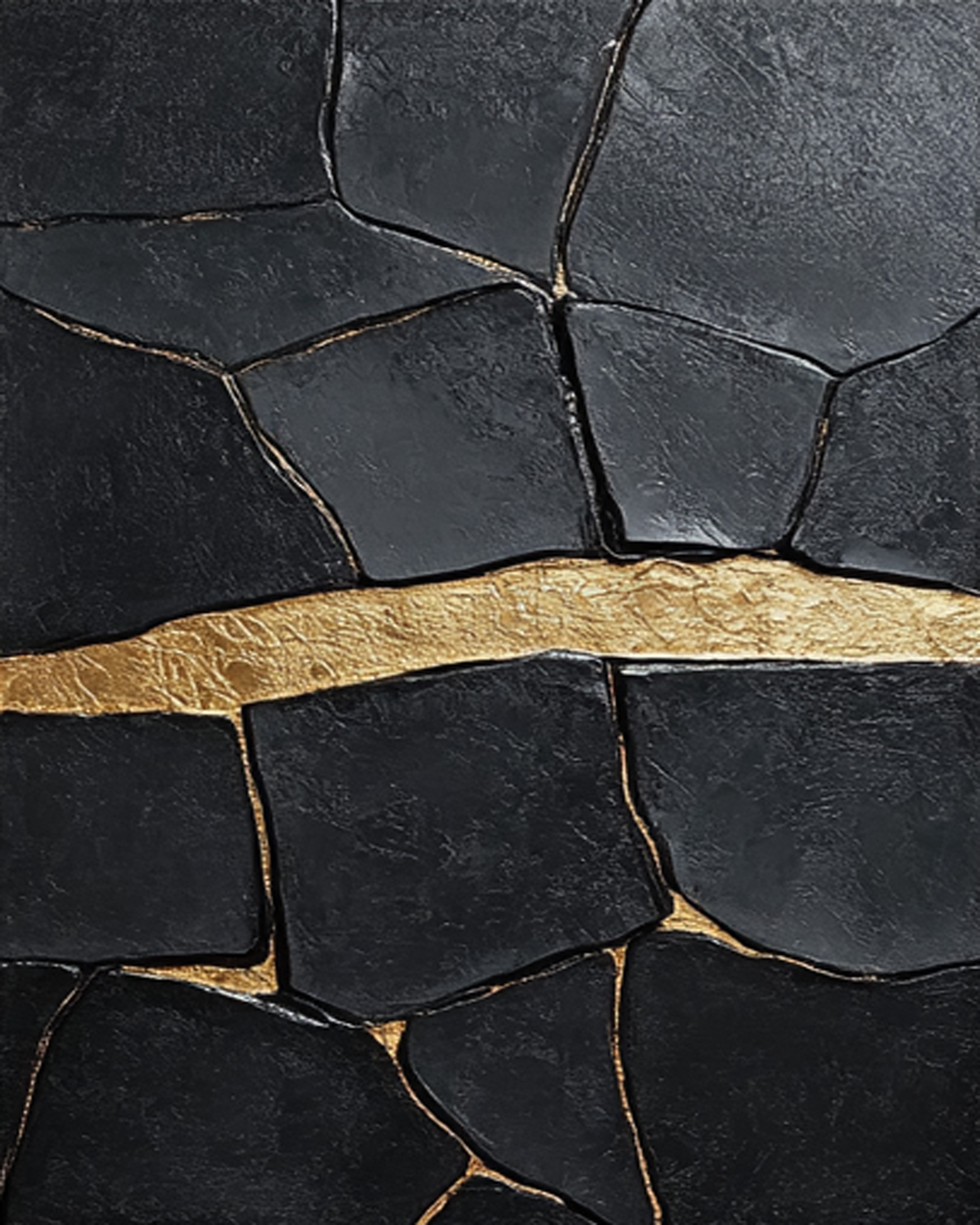Black Impasto Art with a Bold Golden Fault, Textured Abstract #BGA 184
