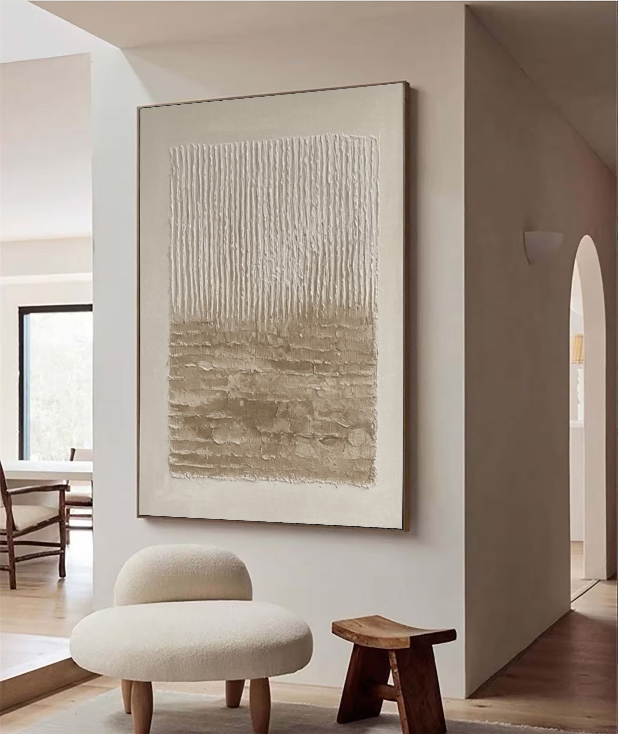 Neutral Art with Vertical Impasto and Layered Horizontal Base #BGA 198