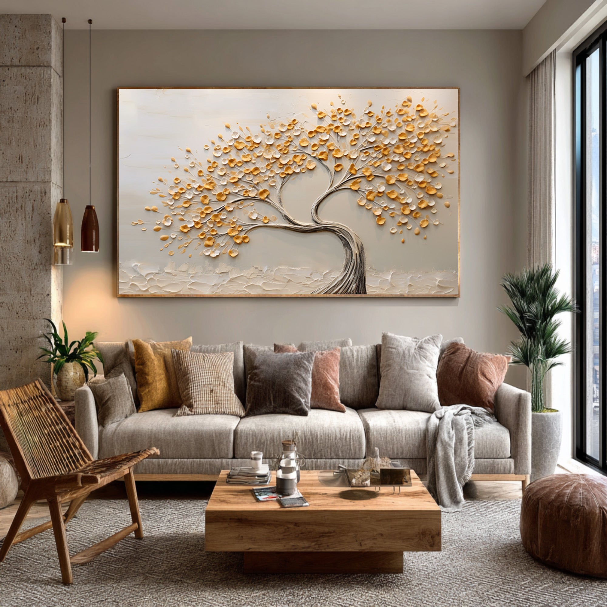 Golden Tree Art 3D Textured Leaves Painting #WG 090