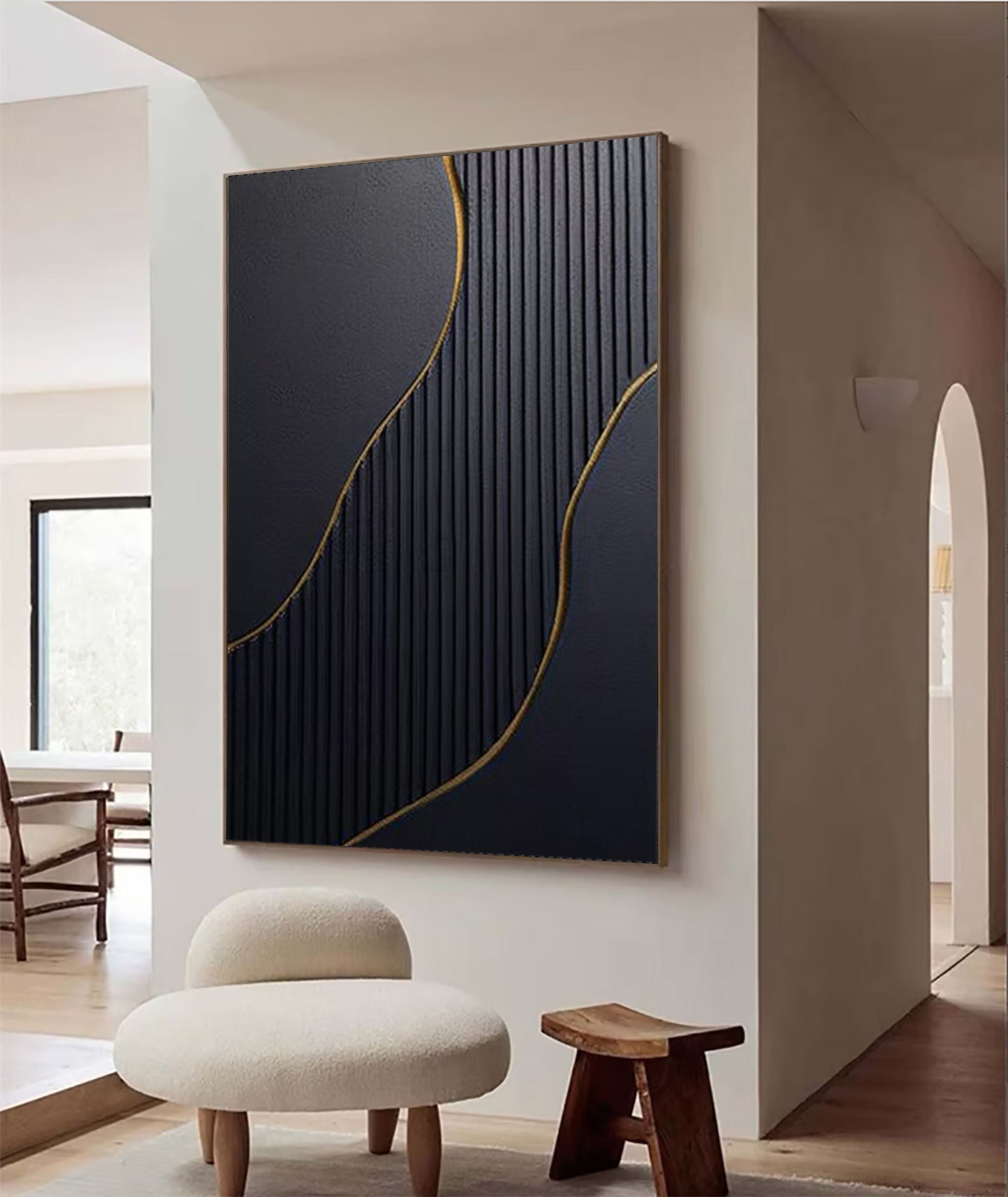 Gilded Geometry: Contemporary Abstract Art, Gold Line Design #BGA 113