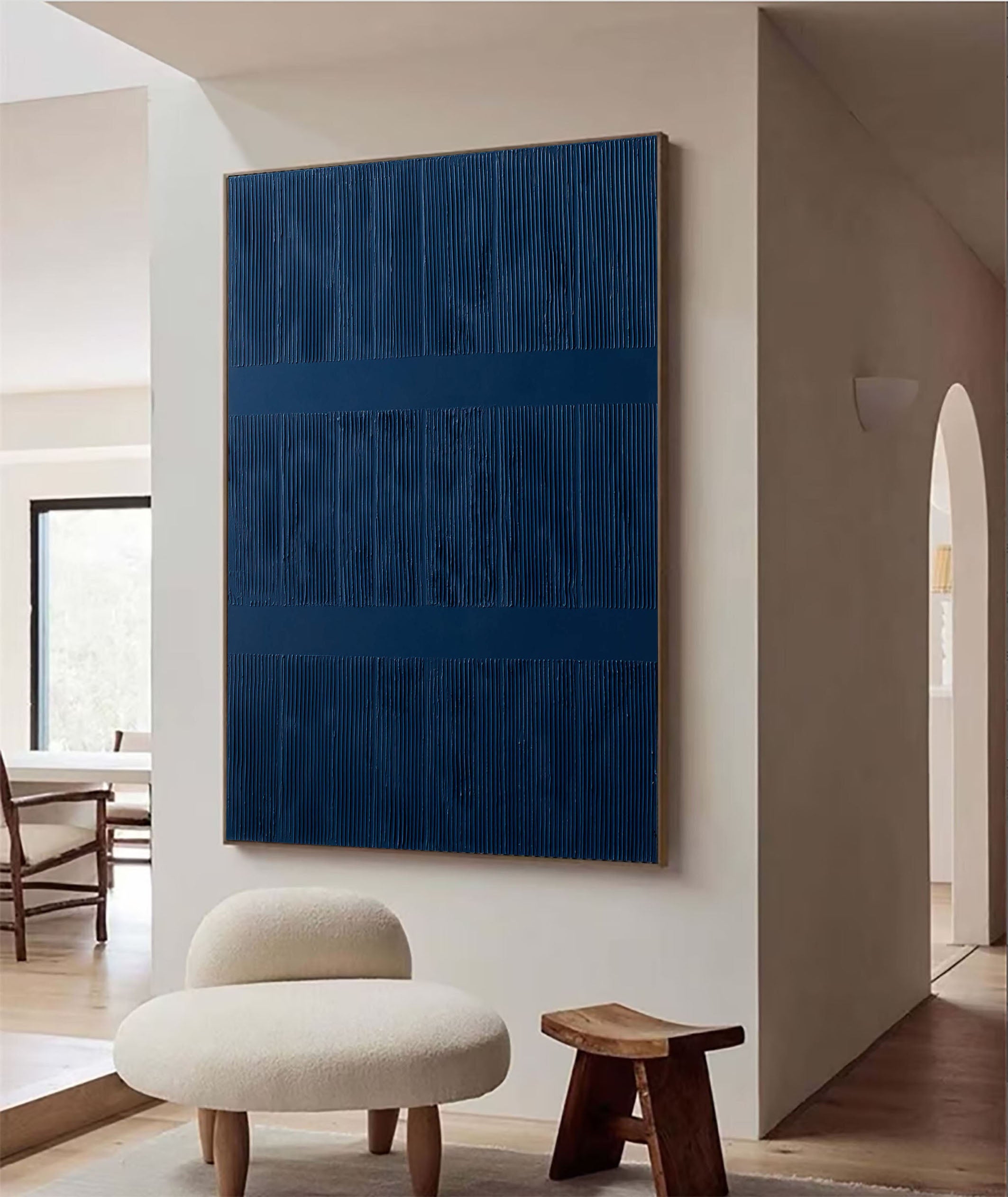 Textured Blue Abstract Minimalist Canvas With Vertical Lines #BGA 040