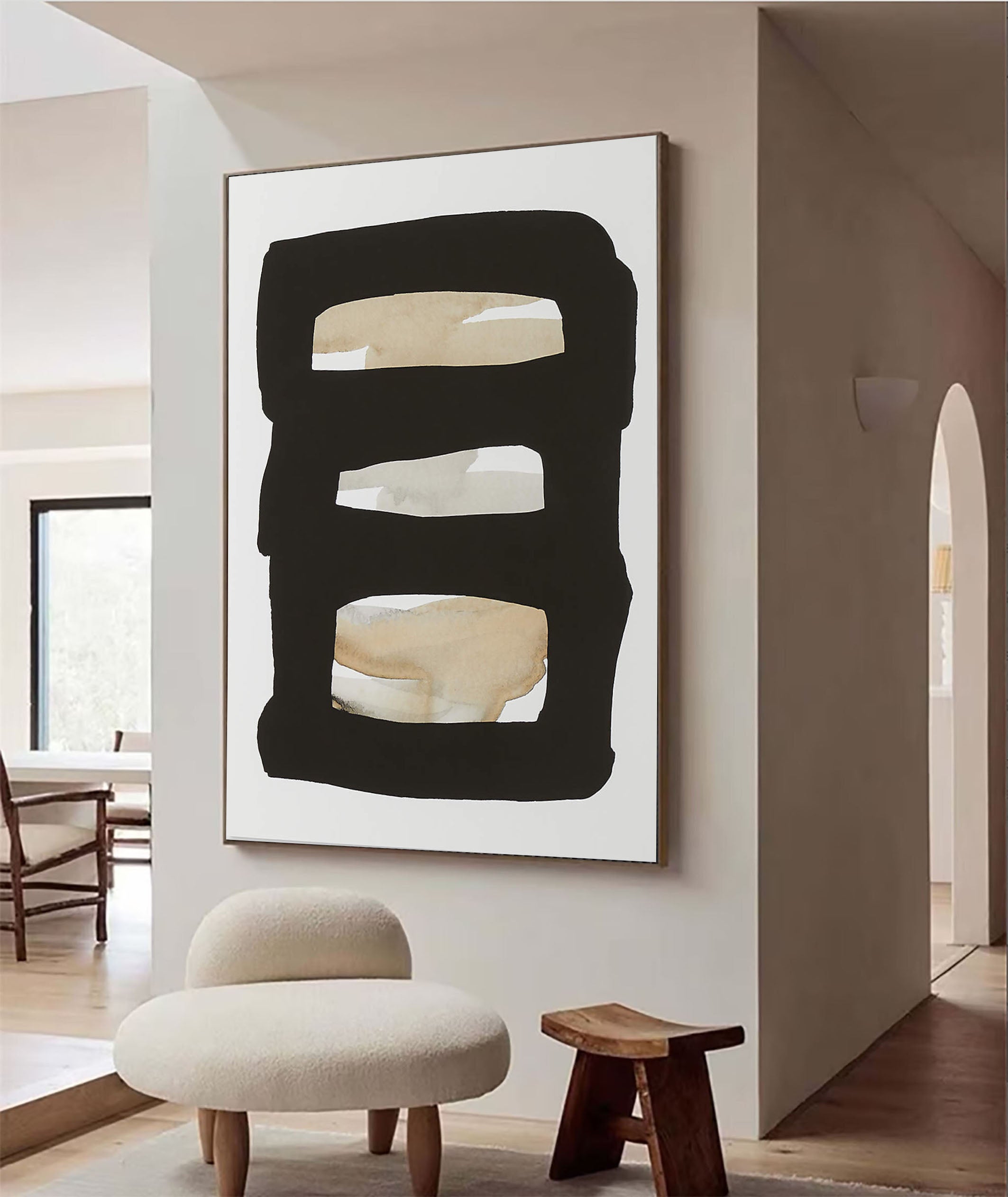 Black Frame with Beige and White Bands, Contemporary Canvas #BGA 050