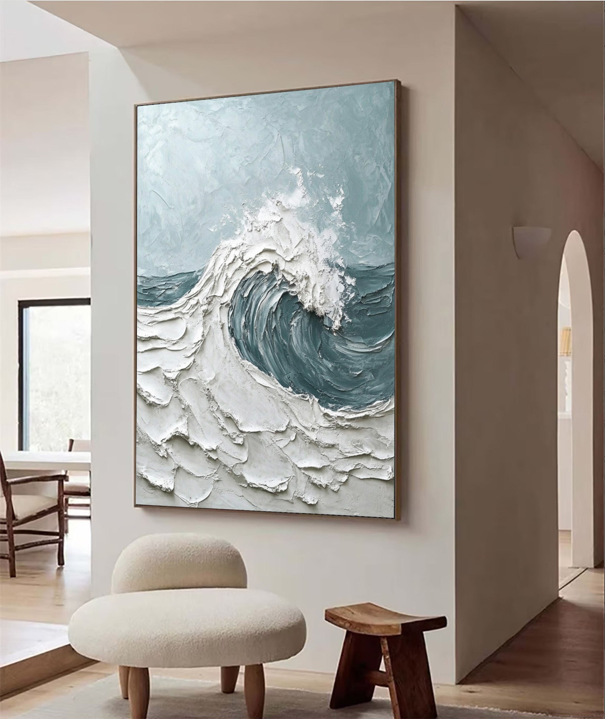 Modern Seascape Painting with Tactile Wave and Light Blues #BGA 200