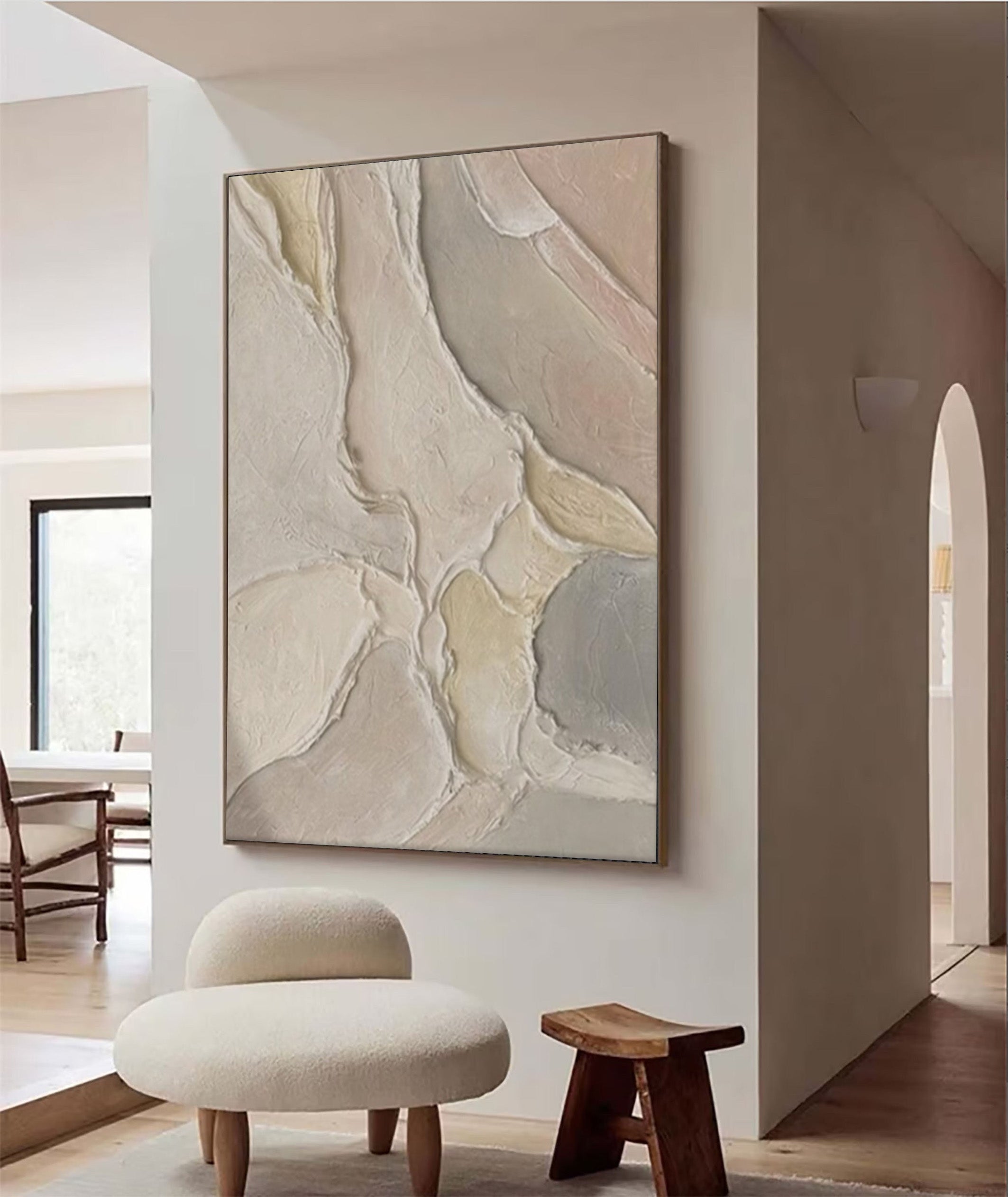 Beige White Gray Painting, Modern Abstract Wall Art #BGA 121