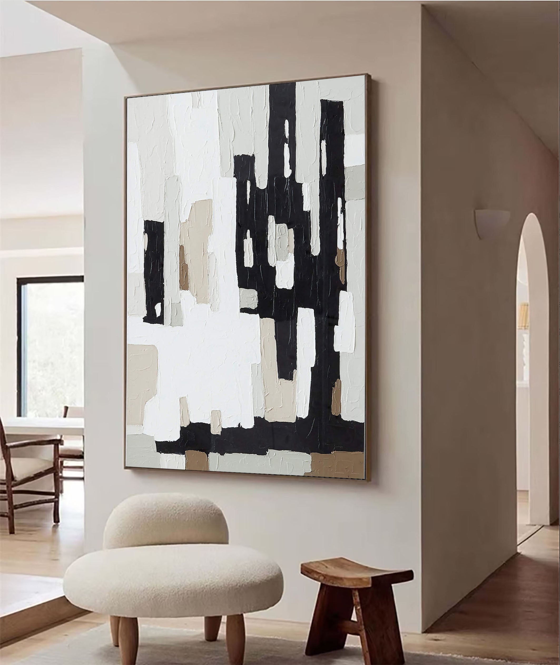Abstract Geometric Painting With Black, White And Beige #BGA 039