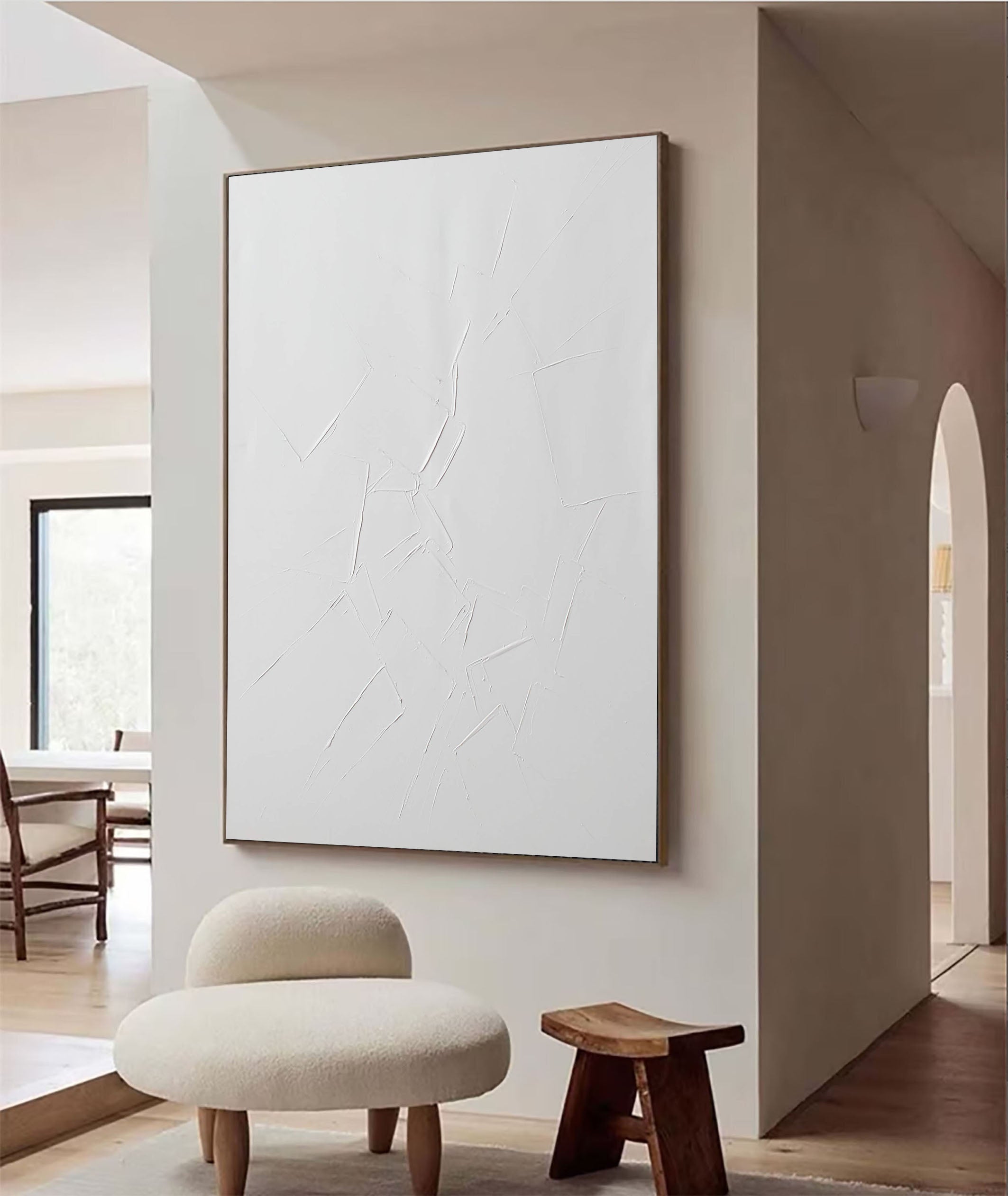 Large Minimalist White Wall Art With Textured Surface #BGA 049