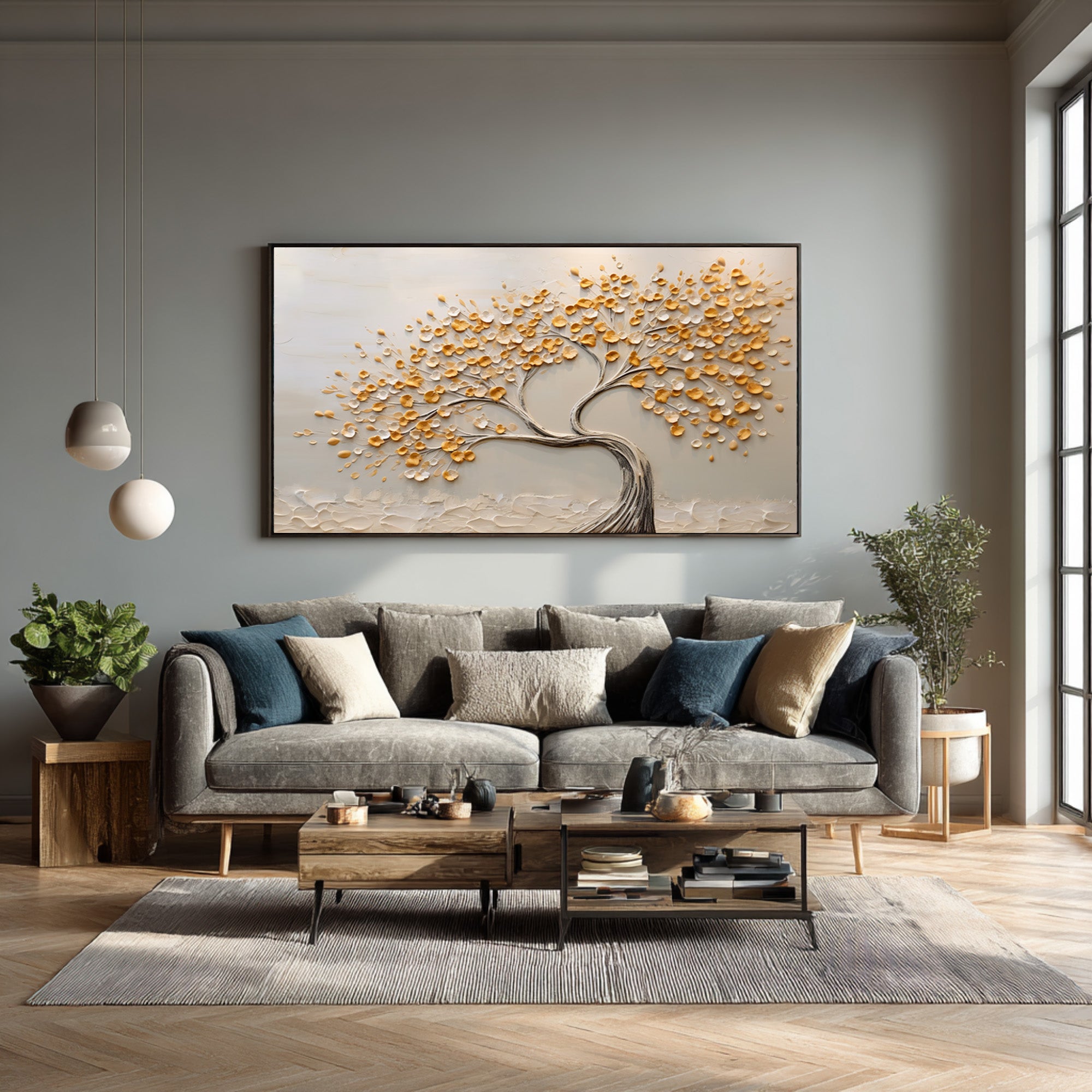 Golden Tree Art 3D Textured Leaves Painting #WG 090