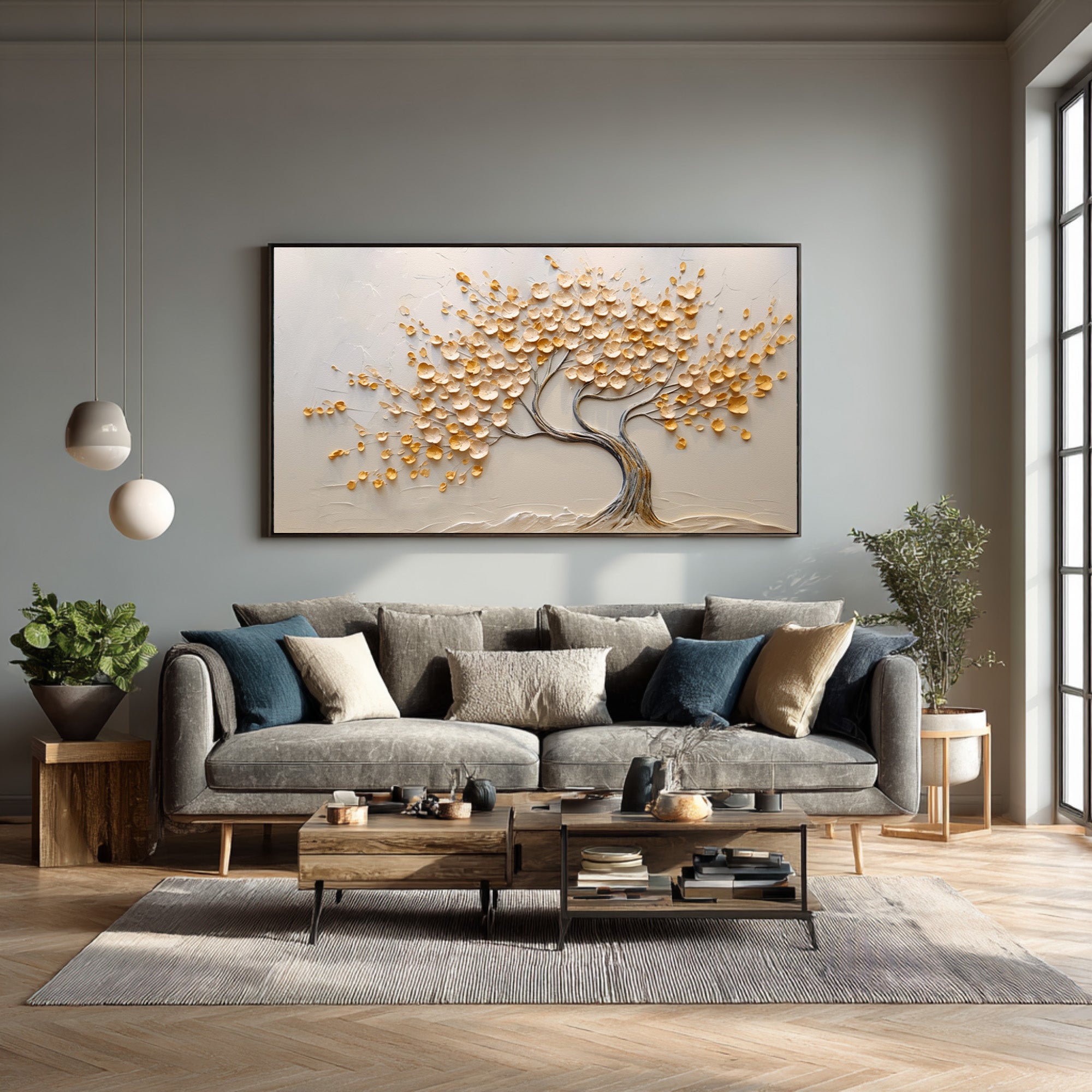 Textured Tree Painting White Impasto Leaves Wall Art #WG 091