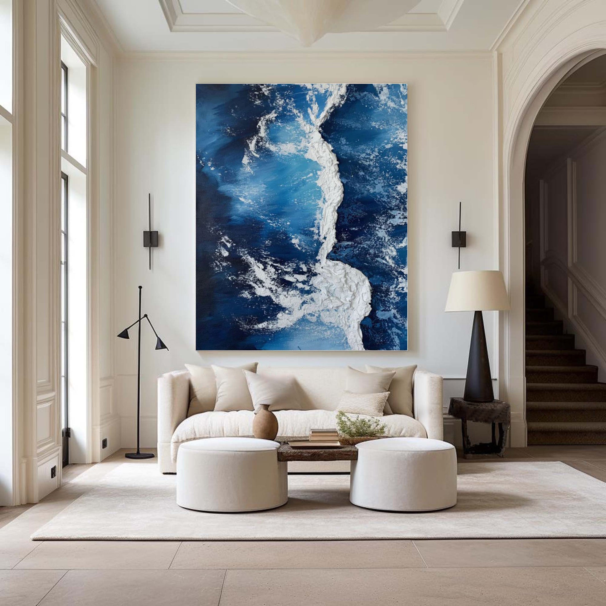 Contemporary Overhead Ocean Painting, Tactile Wave Energy #BGA 177