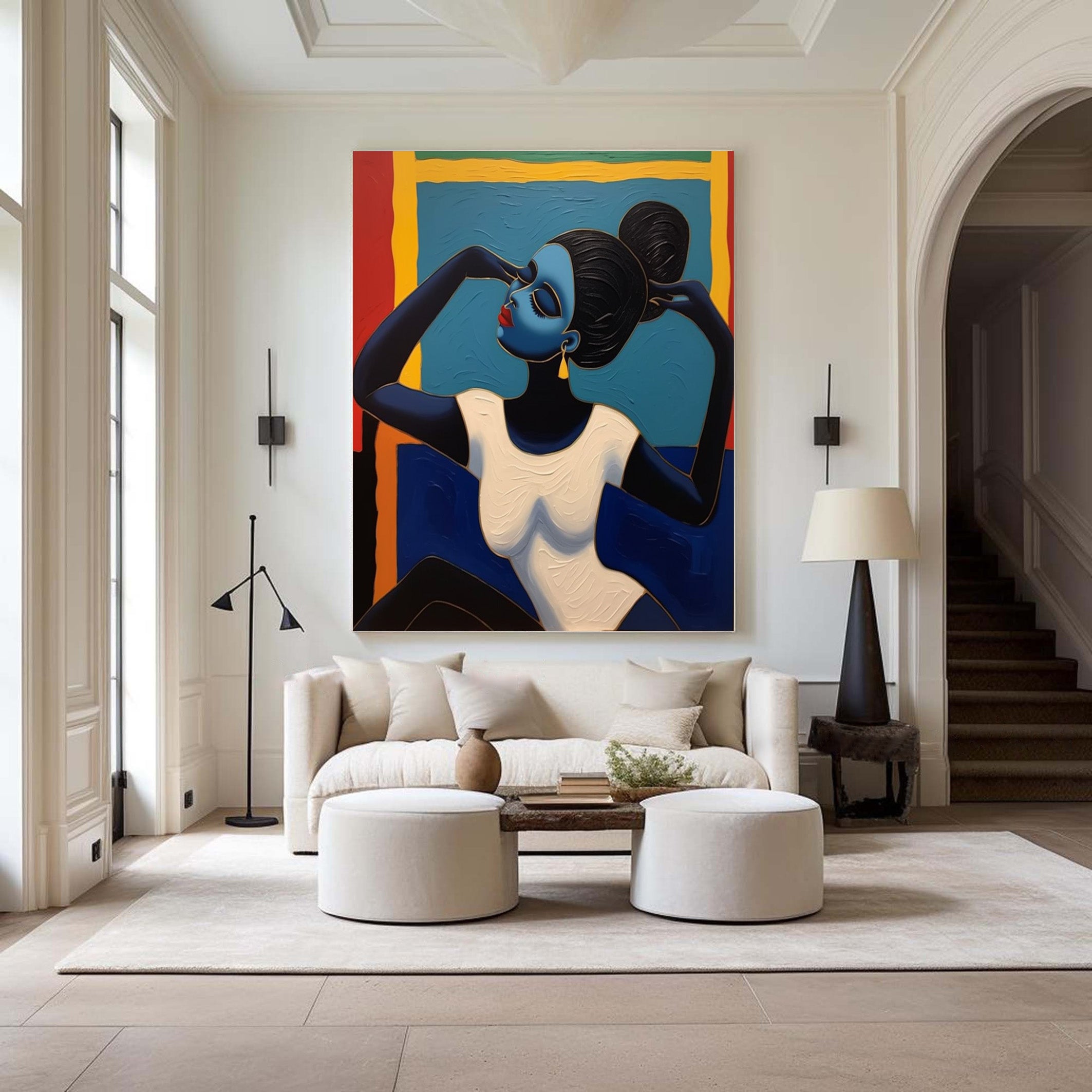 Striking Portrait with Geometric Color Fields, Elegant Art #BGA 180