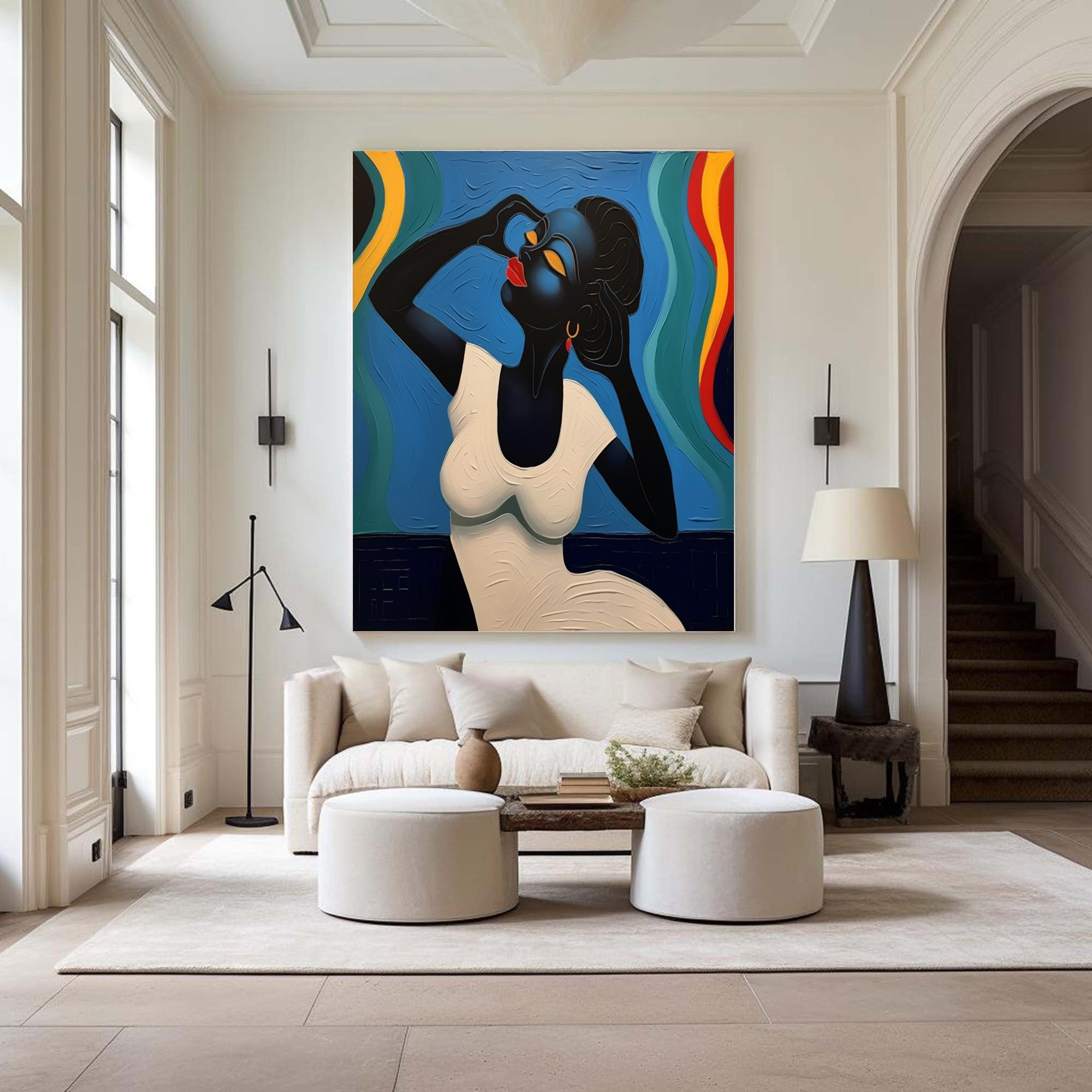 Elegant Portrait with Abstract Flowing Bands, Contemporary Art #BGA 174