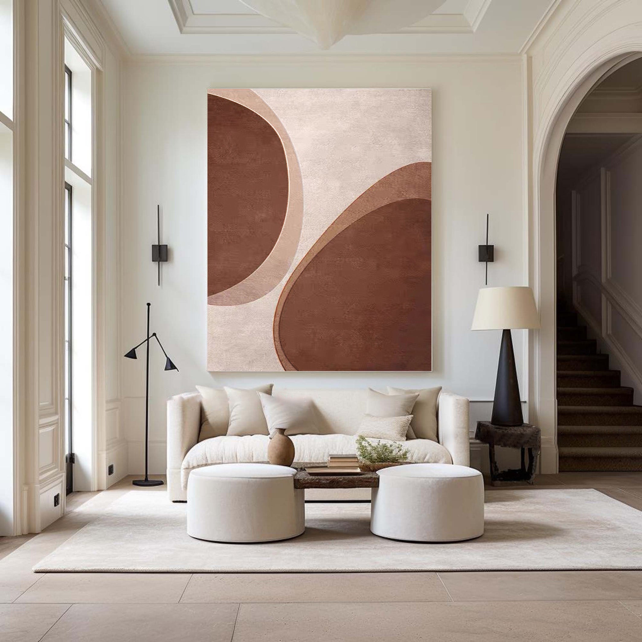 Reddish Brown Minimalist Abstract Wall Art, Organic Shapes #BGA 155
