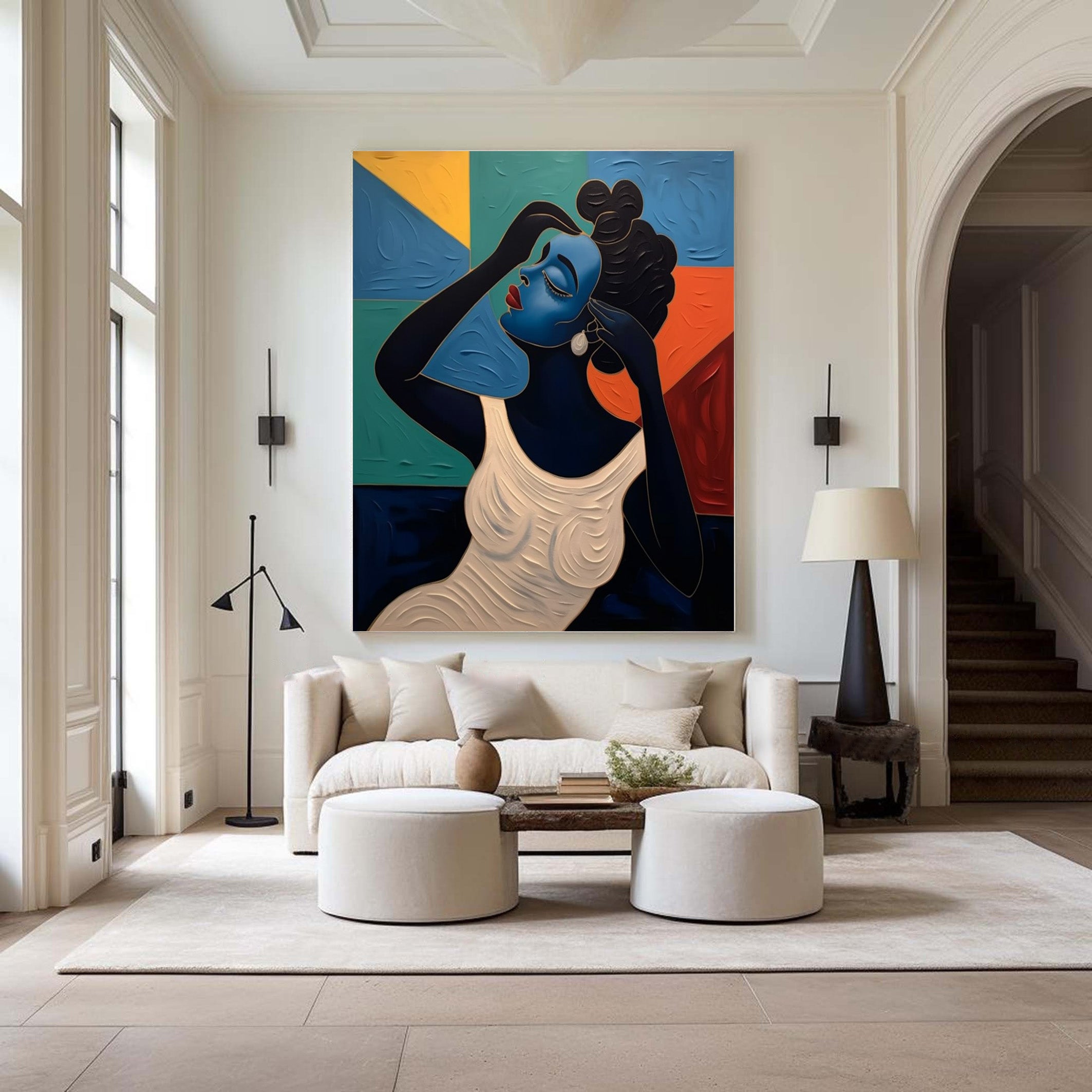 Portrait with Textured Color Geometry, Modern Abstract Art #BGA 172