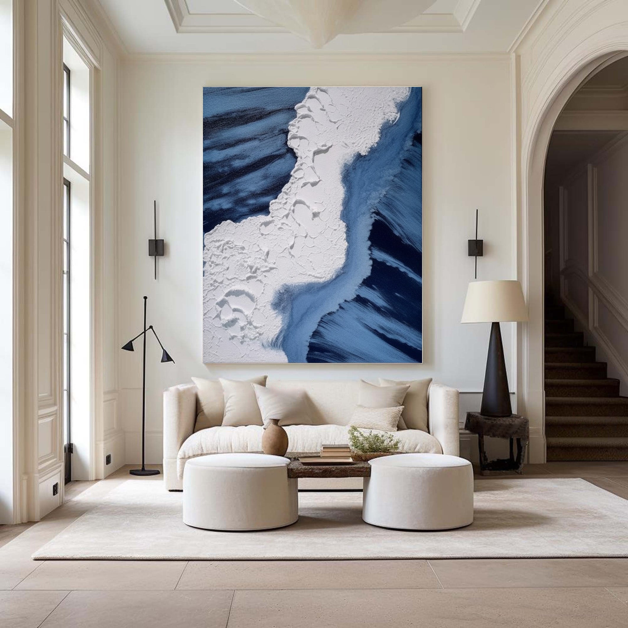 Textured Blue and White Ocean, Dynamic Seascape Wall Art #BGA 160