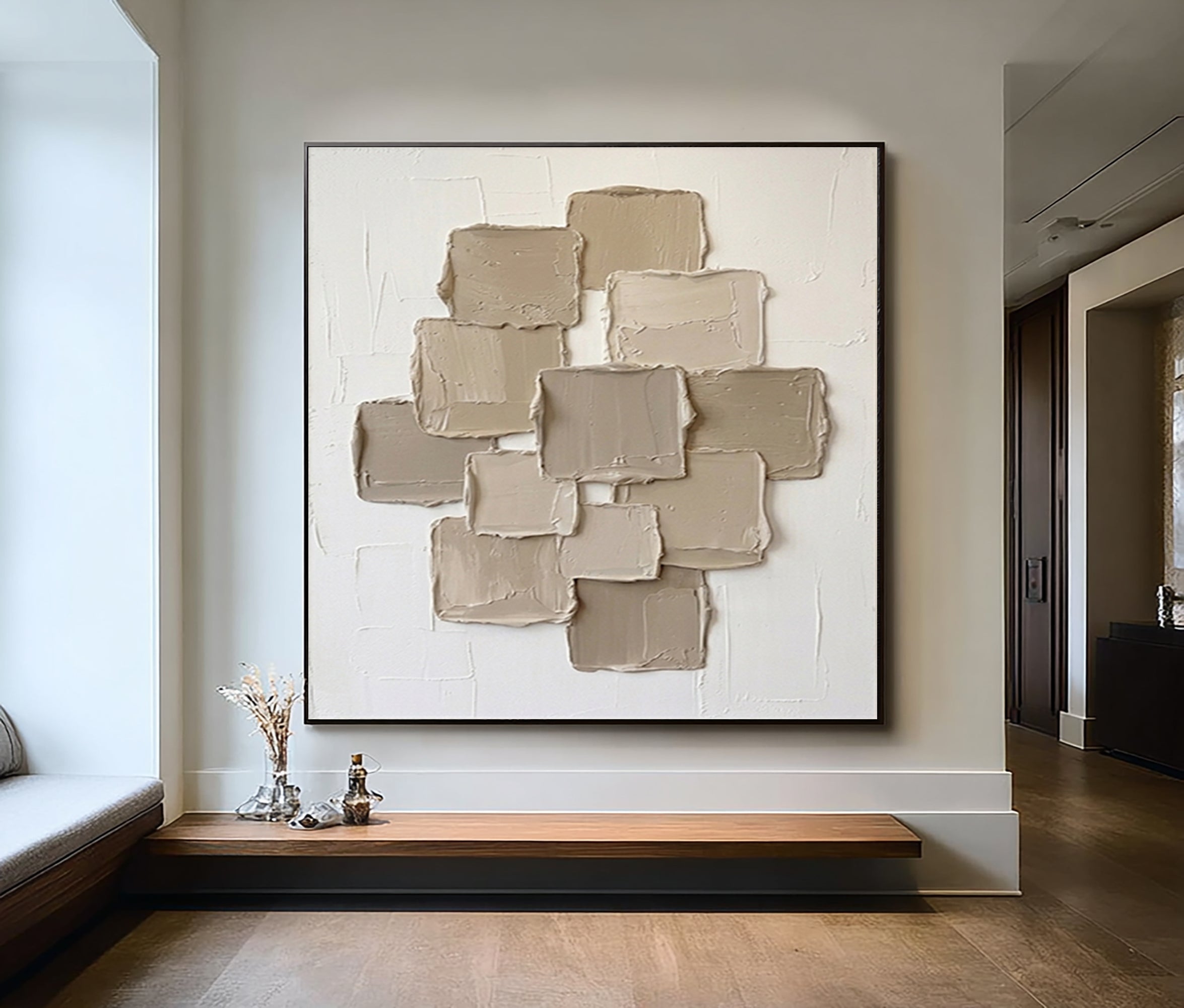 Large Layered Panel Wall Art Contemporary Neutral Textured Canvas Painting