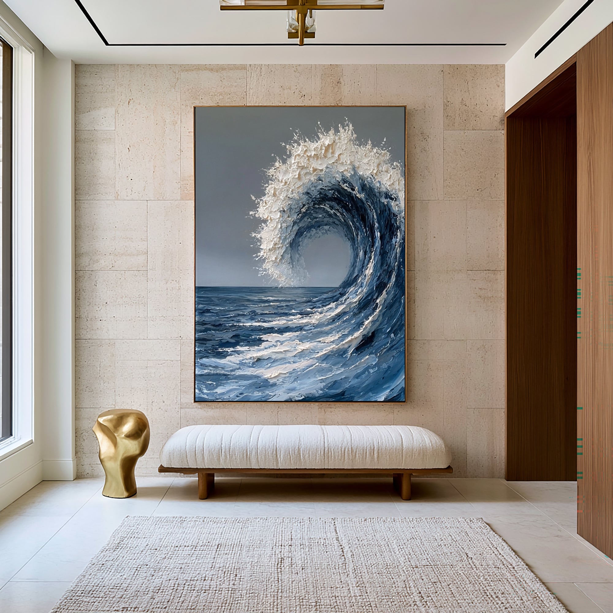 Large Contemporary Ocean Seascape Wall Art Textured Oil Painting Wave Artwork Cowboy Cowgirl Inspired Vintage Americana Modern Home Decor