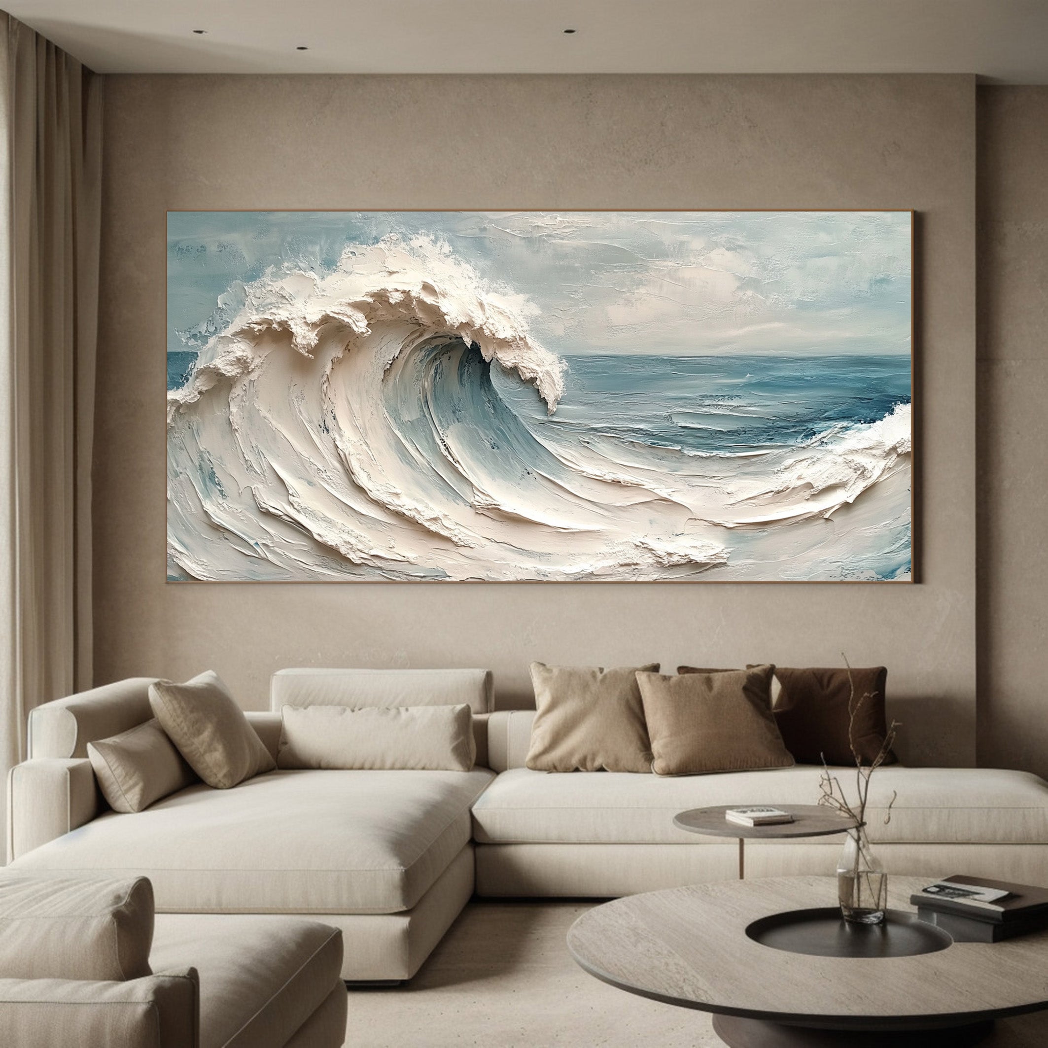 Ocean's Roar: Bold Impasto Wave, Dramatic Coastal Scene #BGA 181
