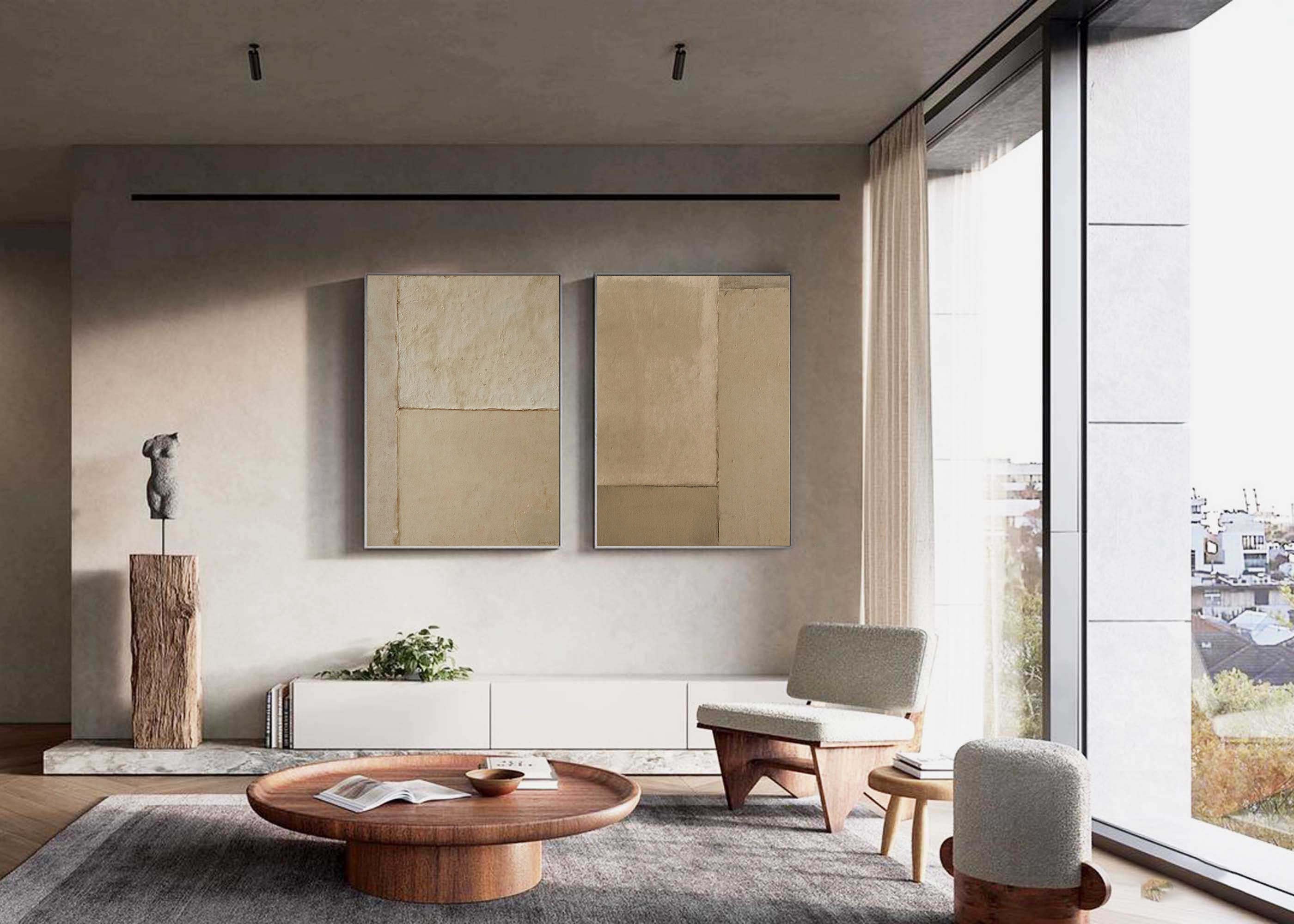 Beige & Brown Abstract Painting SET OF 2 #AVG 007