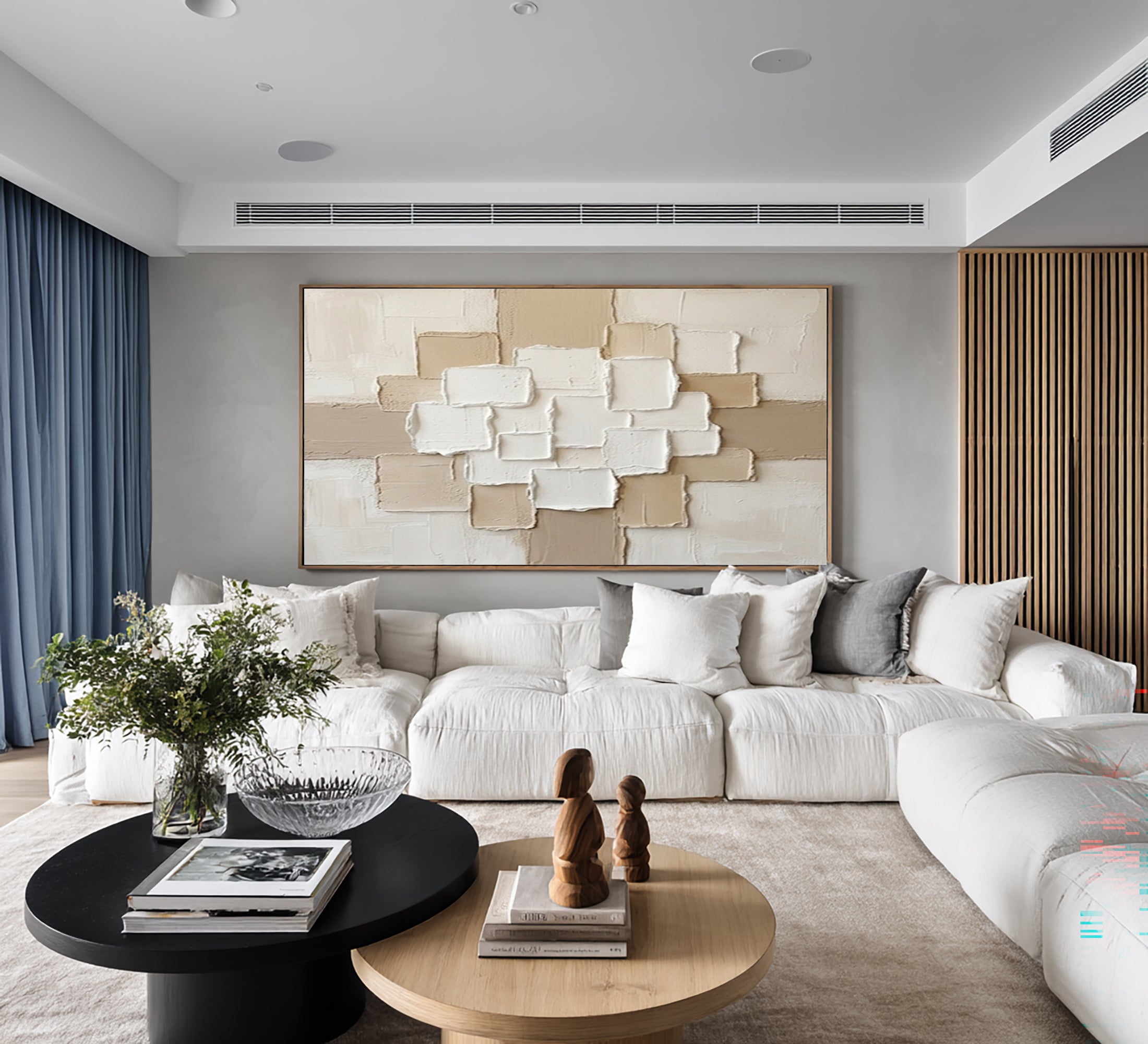 Large Neutral Layered Texture Wall Art Horizontal Hand Painted Canvas | ArtvistaGallery
