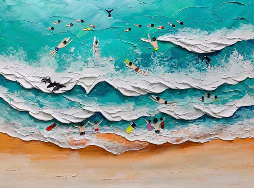 Bold Impasto Surfers, Energetic Beach Wall Painting #BGA 154