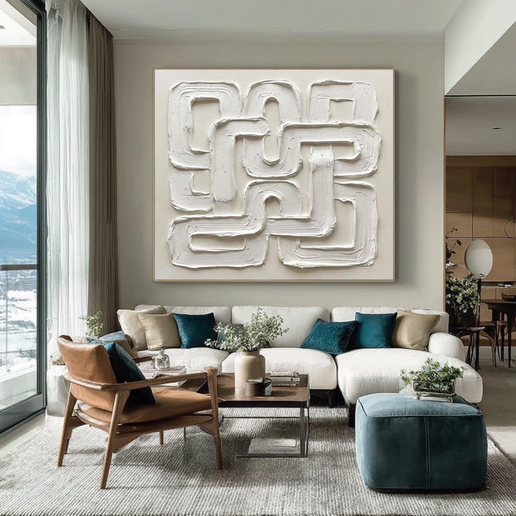 Large Continuous Loop Wall Art Neutral Textured Relief Painting