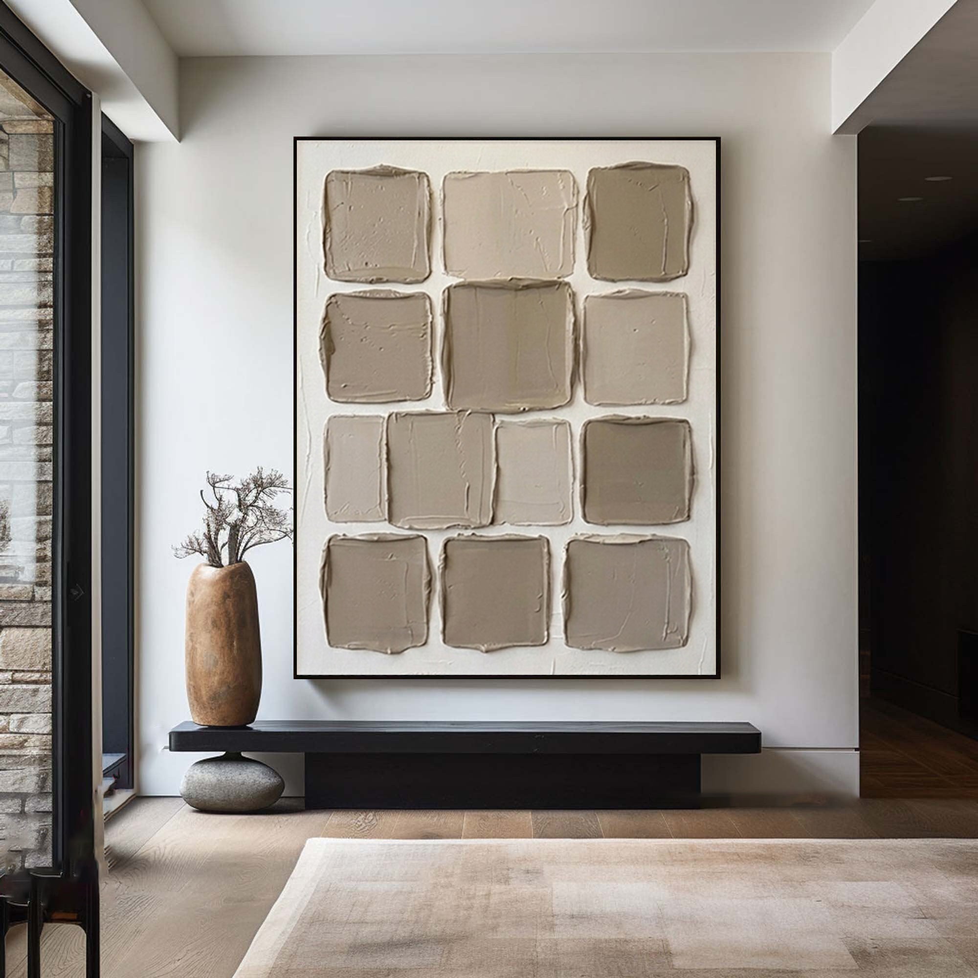 Large Neutral Textured Wall Art Minimalist Geometric Canvas Painting