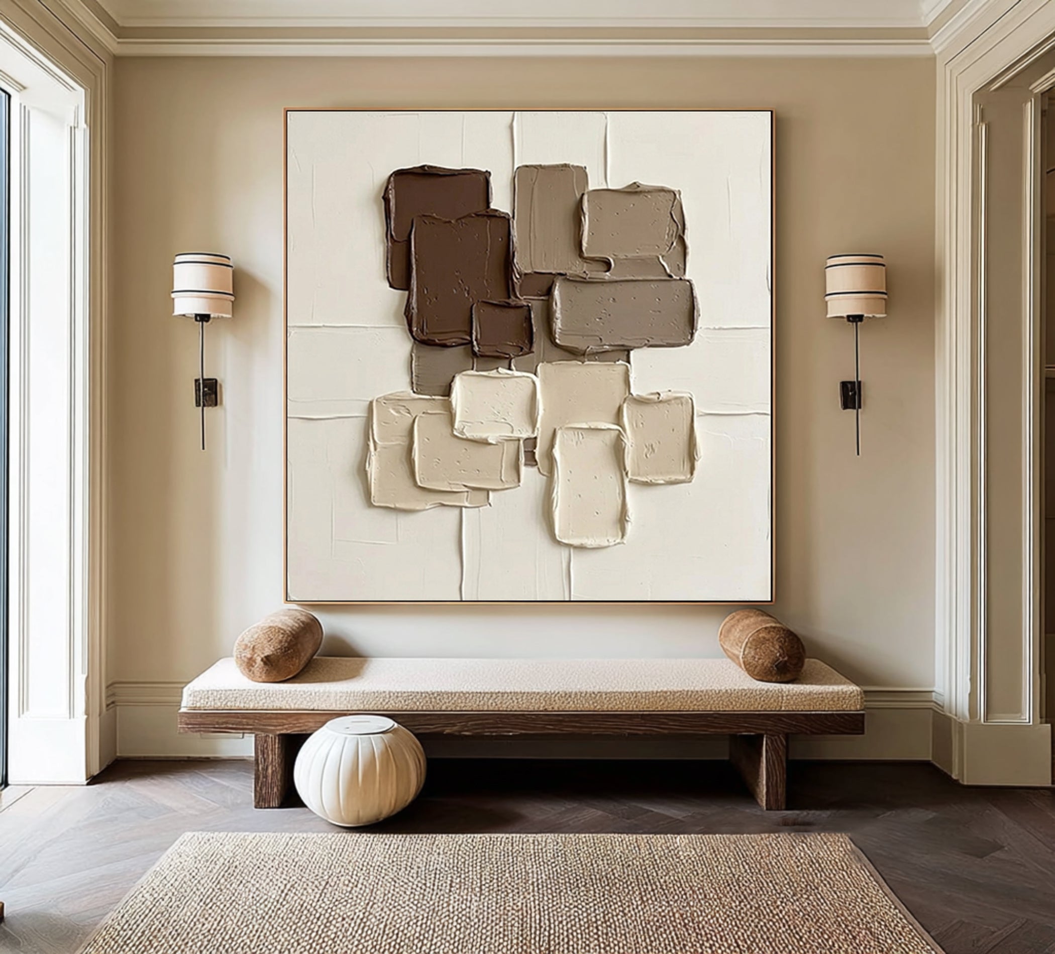 Large Earth Tone Relief Wall Art Neutral Brown Textured Painting