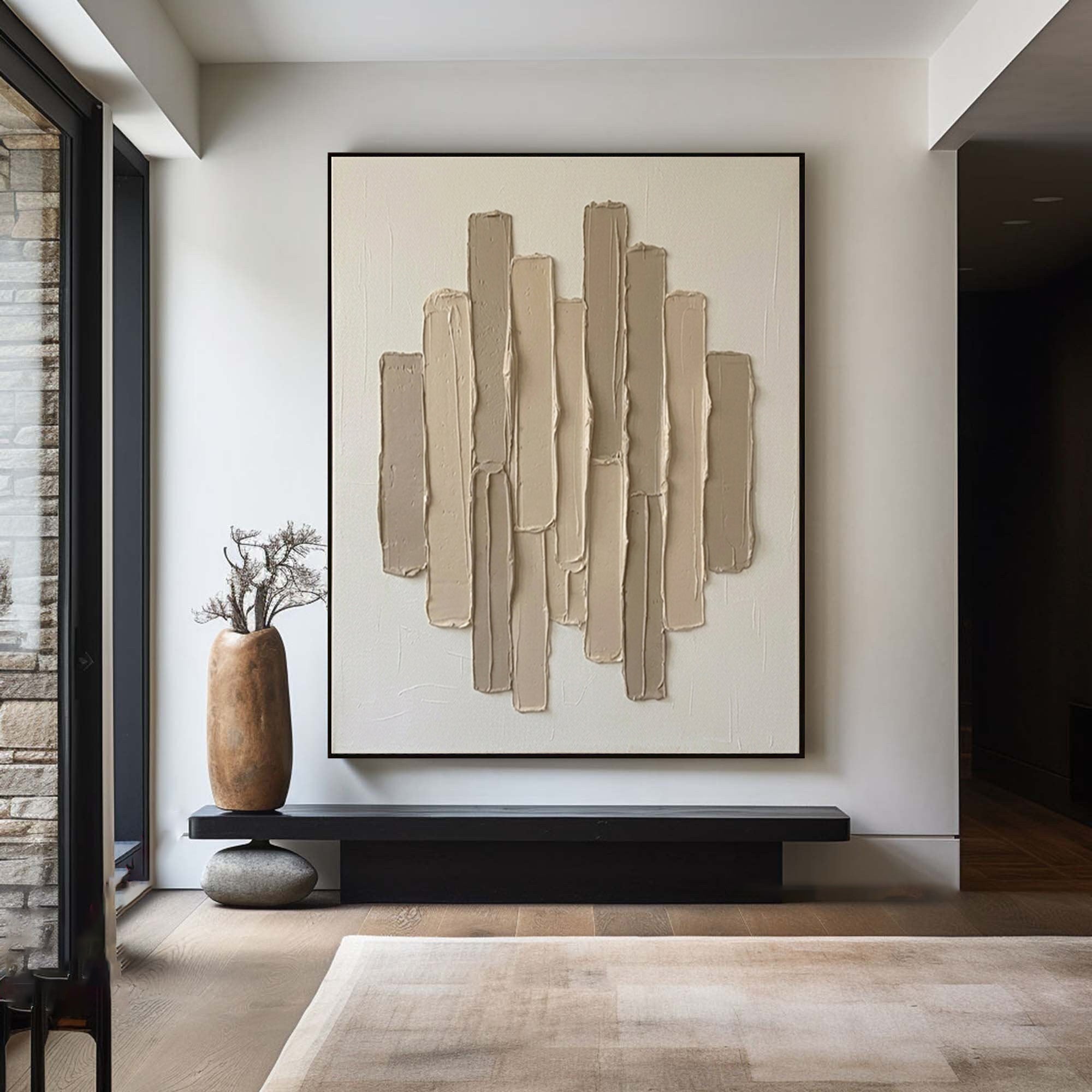 Large Vertical Textured Wall Art Neutral Abstract Canvas Decor