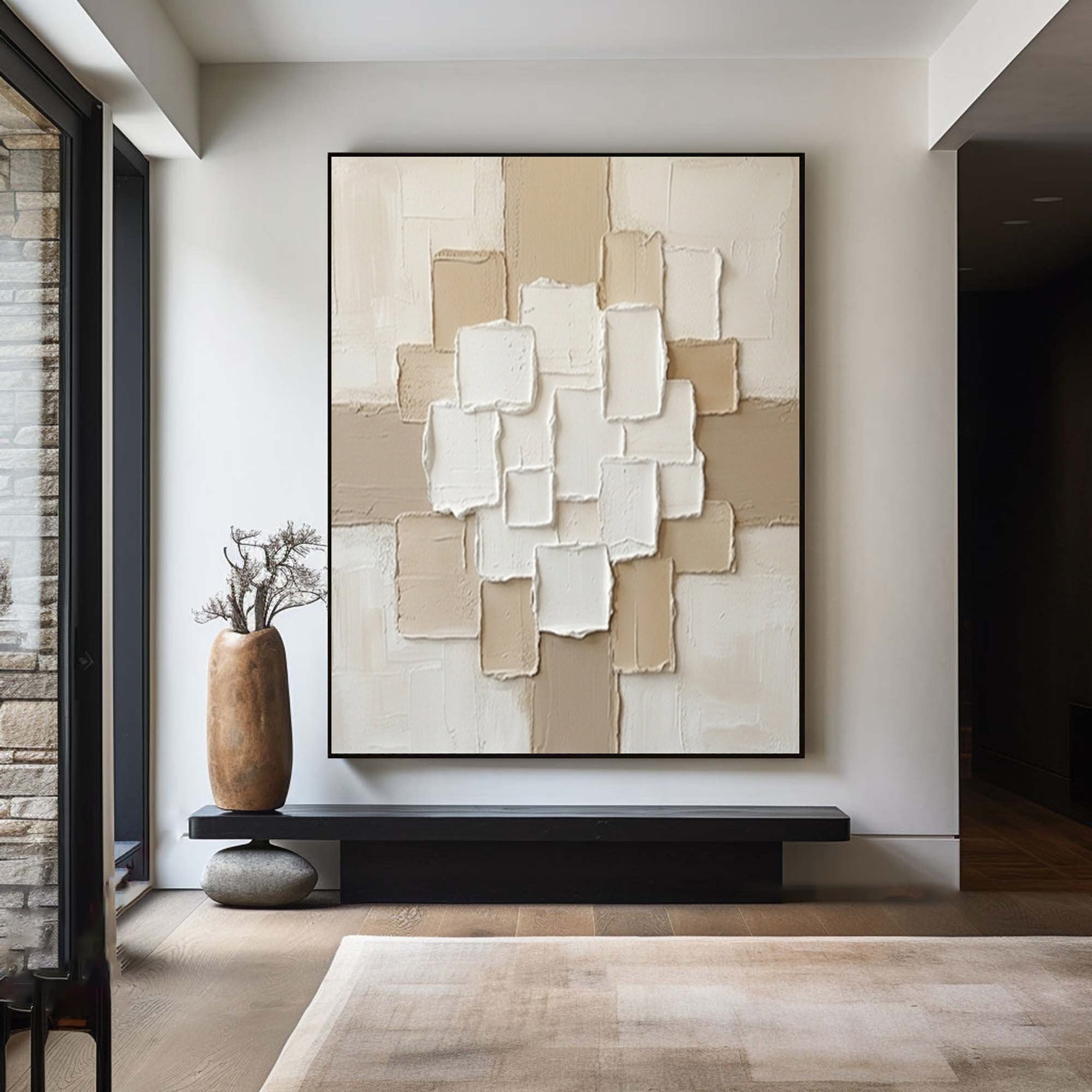 Large Neutral Geometric Matrix Canvas Art Modern Textured Wall Decor