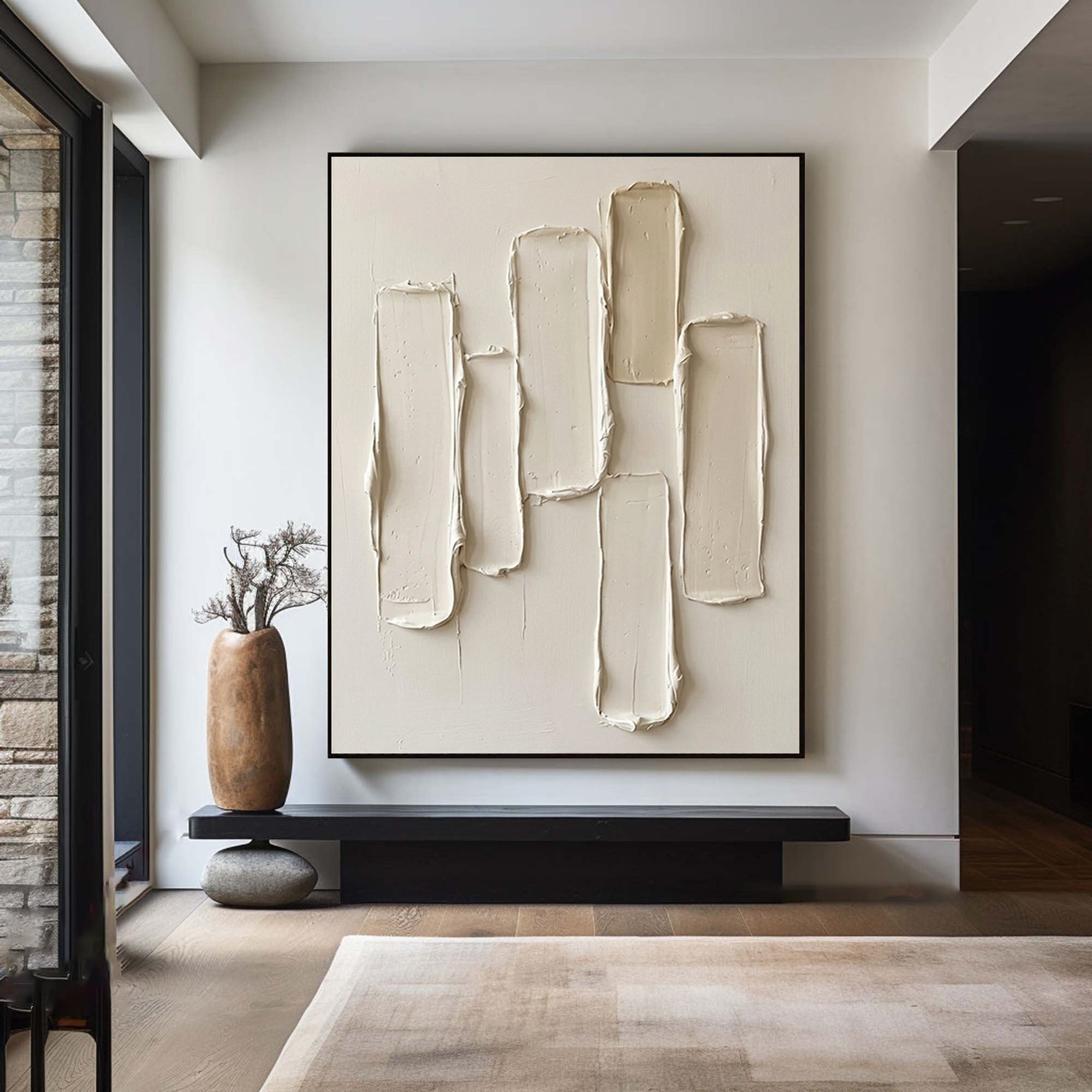 Large Cream Abstract Texture Painting Modern Neutral Wall Art