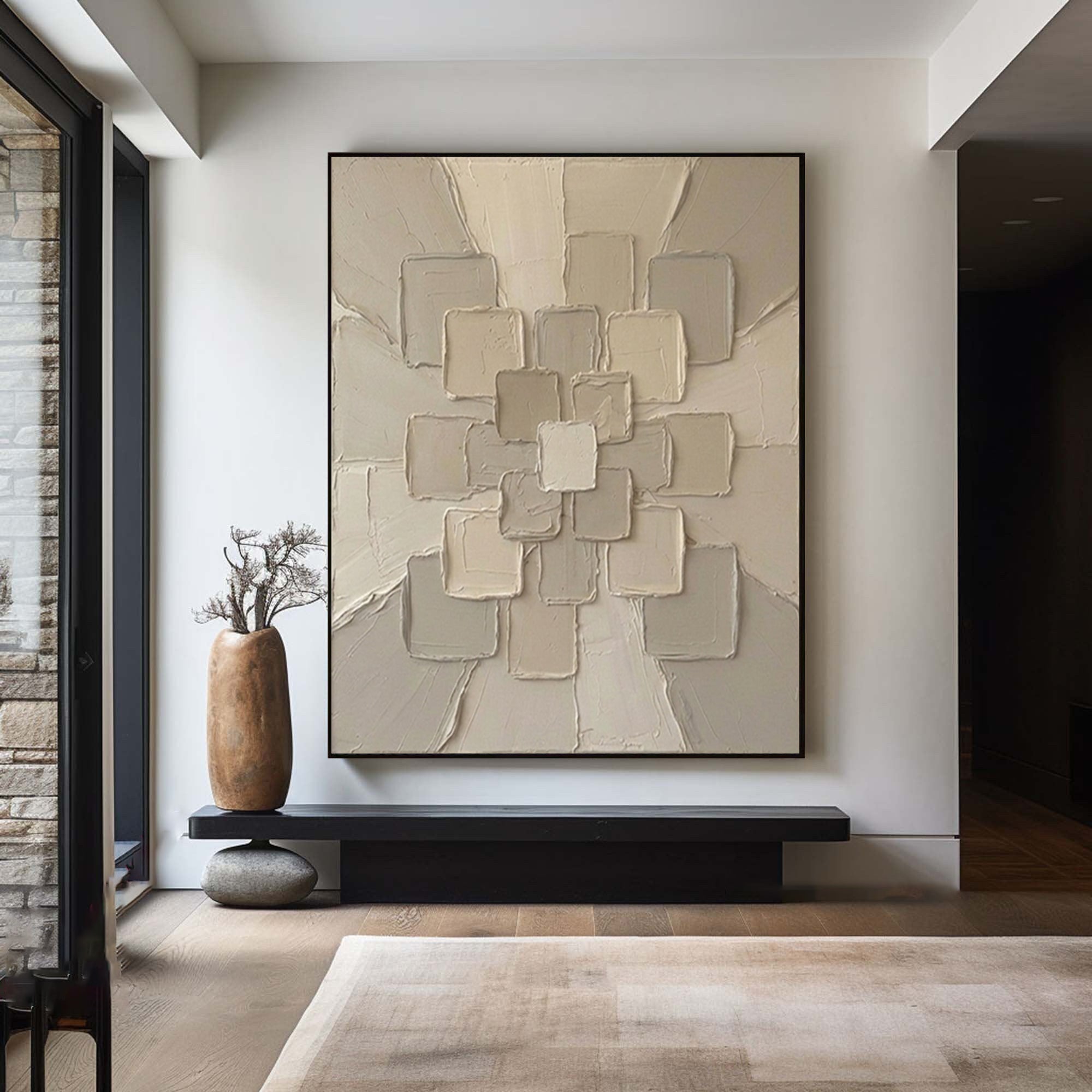 Large Neutral Geometric Texture Wall Art Modern Abstract Canvas Decor