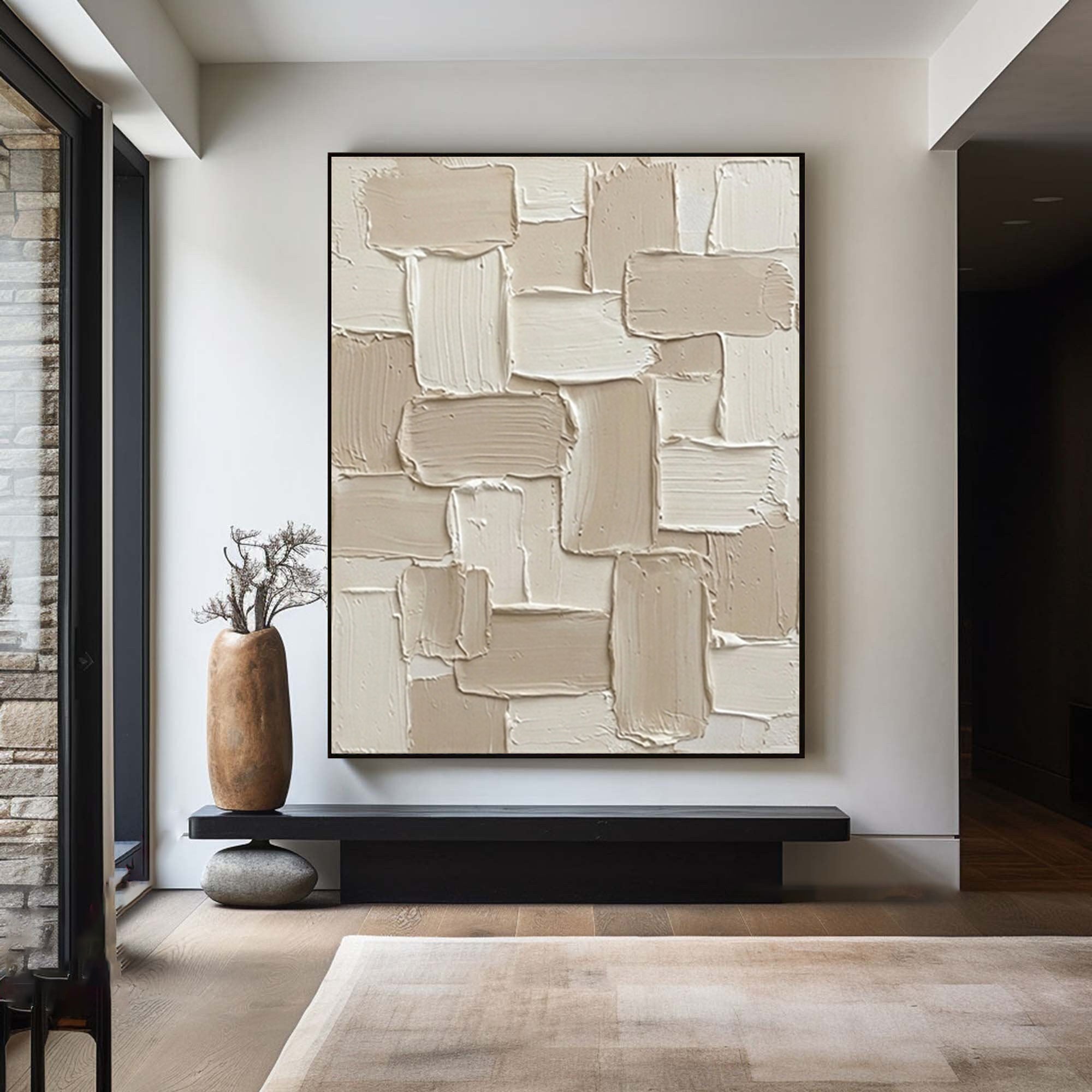 Large Neutral Textured Wall Art | Hand-Painted Geometric Abstract Canvas