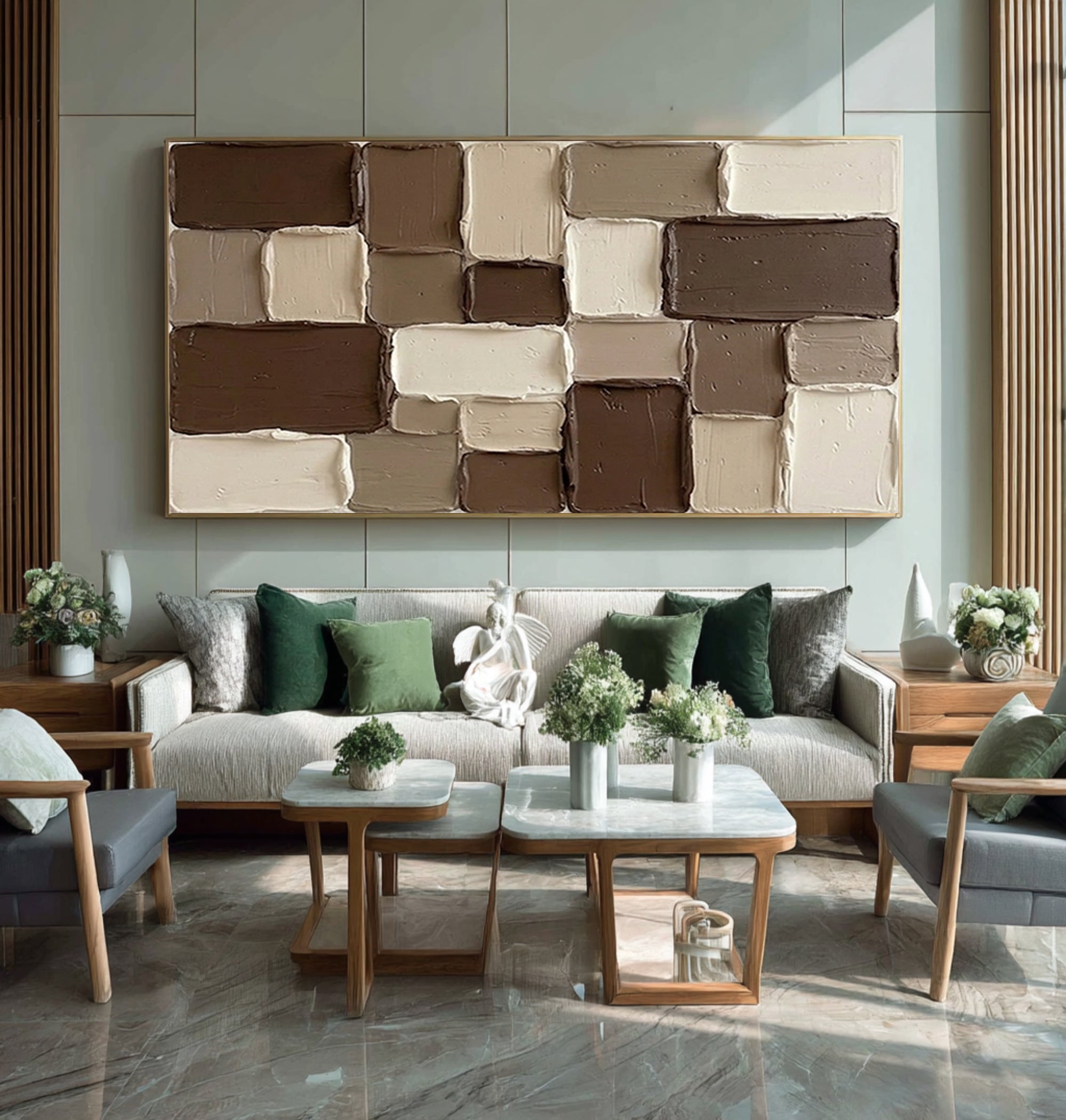 Large Geometric Textured Canvas Art Neutral Brown Abstract Painting | ArtvistaGallery