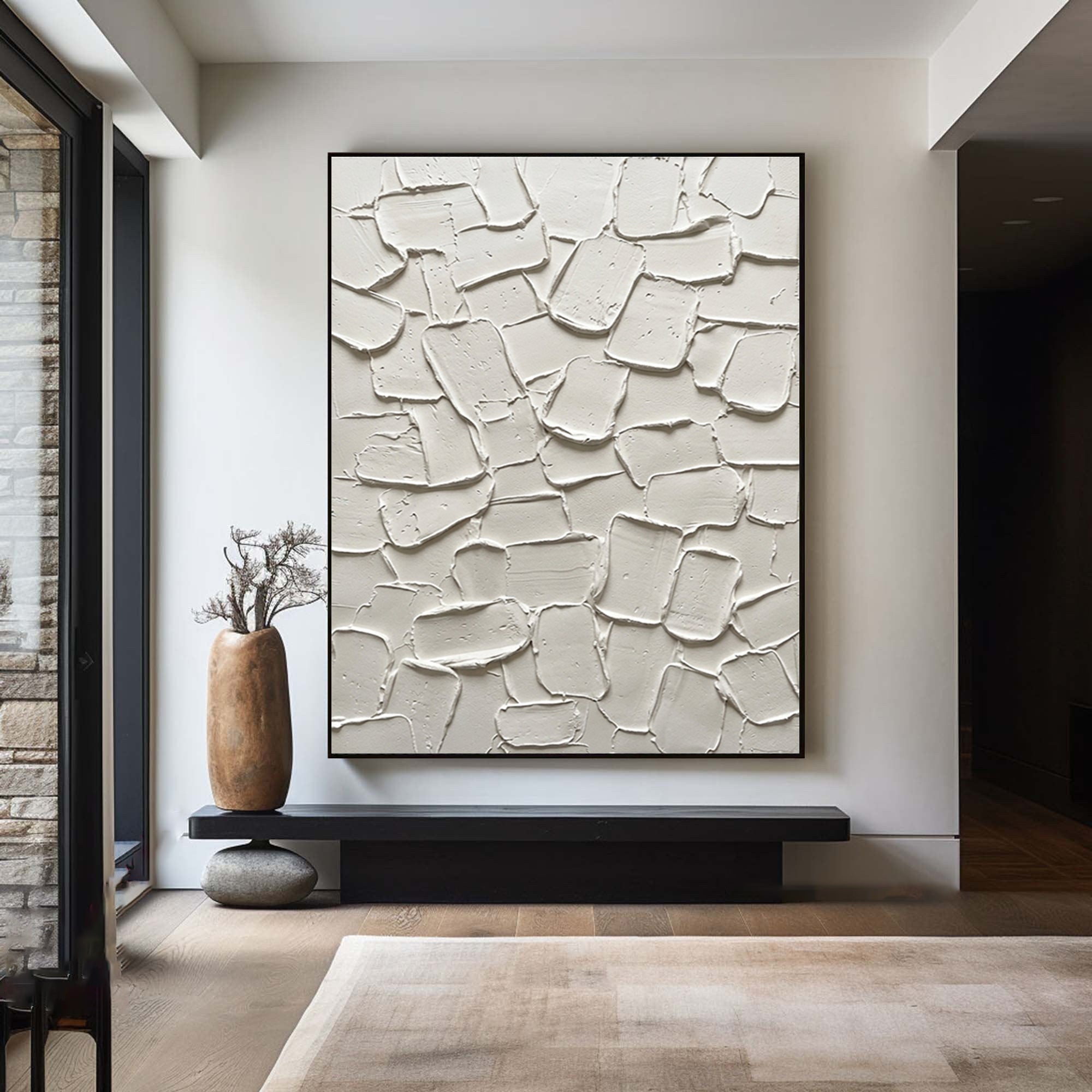 Large Textured Abstract Wall Art Neutral Beige Impasto Canvas Painting