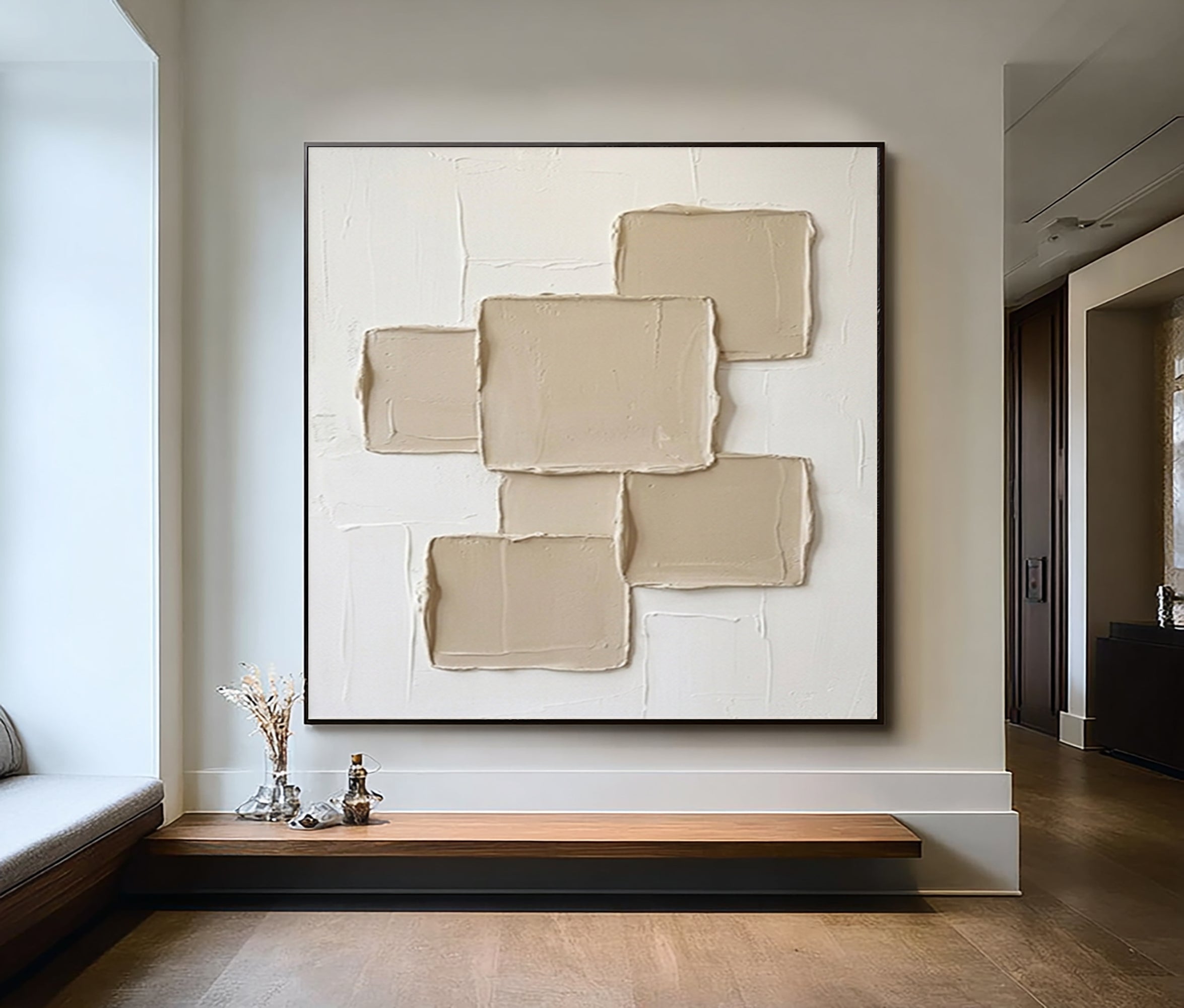 Large Neutral Geometric Textured Wall Art Hand Painted Abstract Canvas